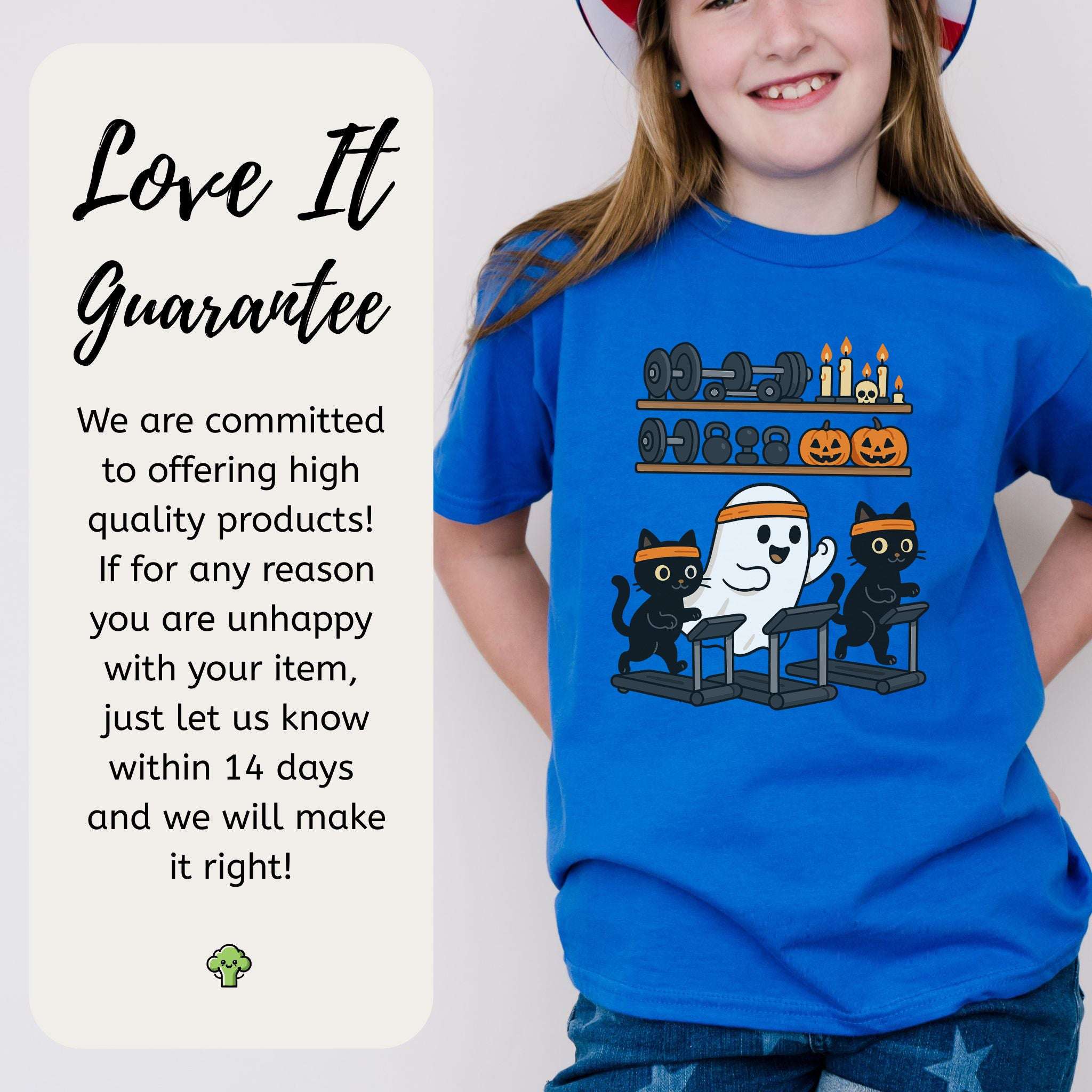 Haunted Gym Ghost & Cats Youth T-Shirt – Spooky Workout Squad