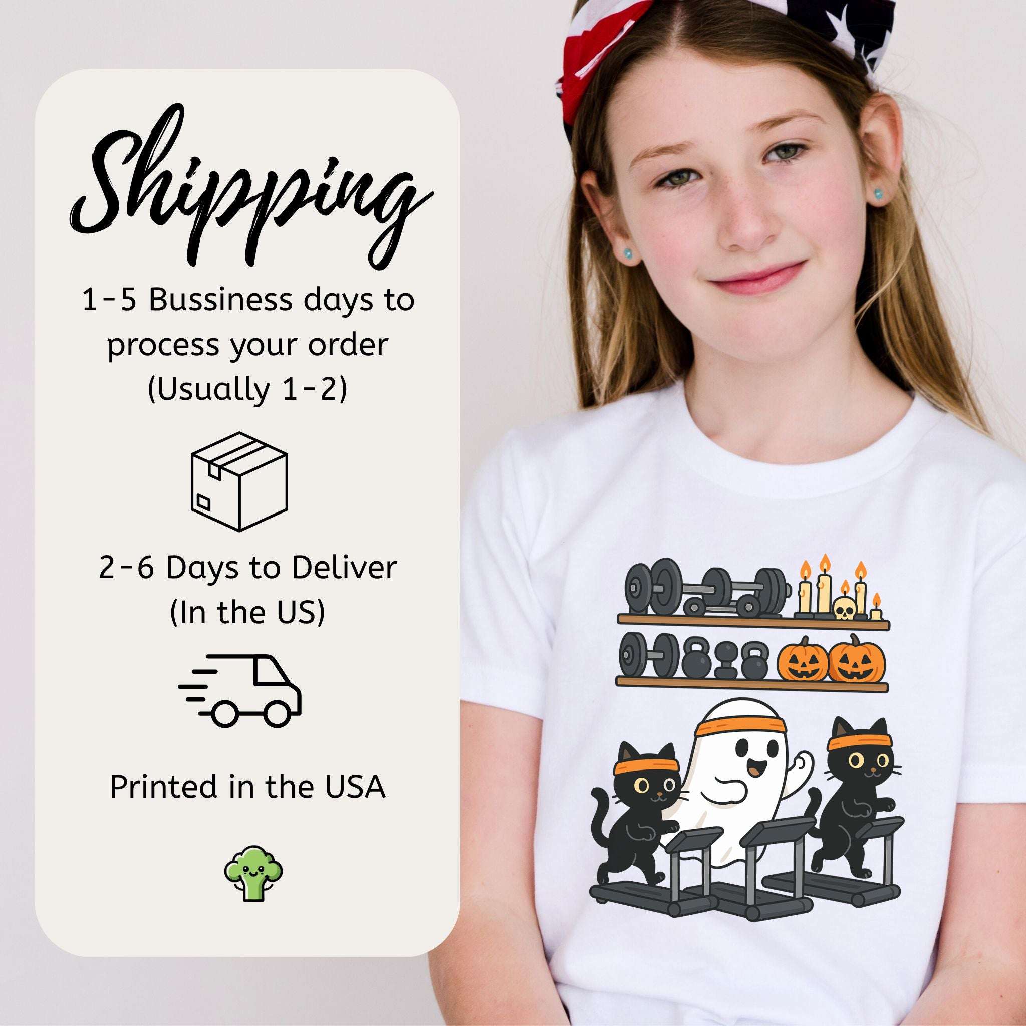 Haunted Gym Ghost & Cats Youth T-Shirt – Spooky Workout Squad