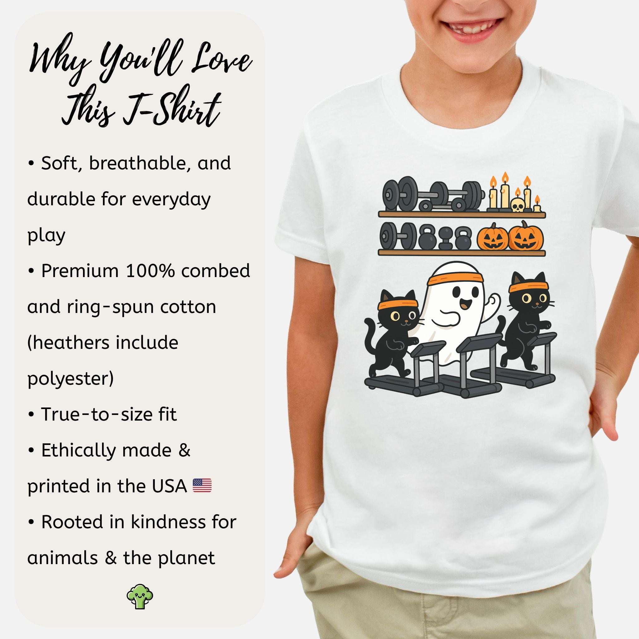 Haunted Gym Ghost & Cats Youth T-Shirt – Spooky Workout Squad