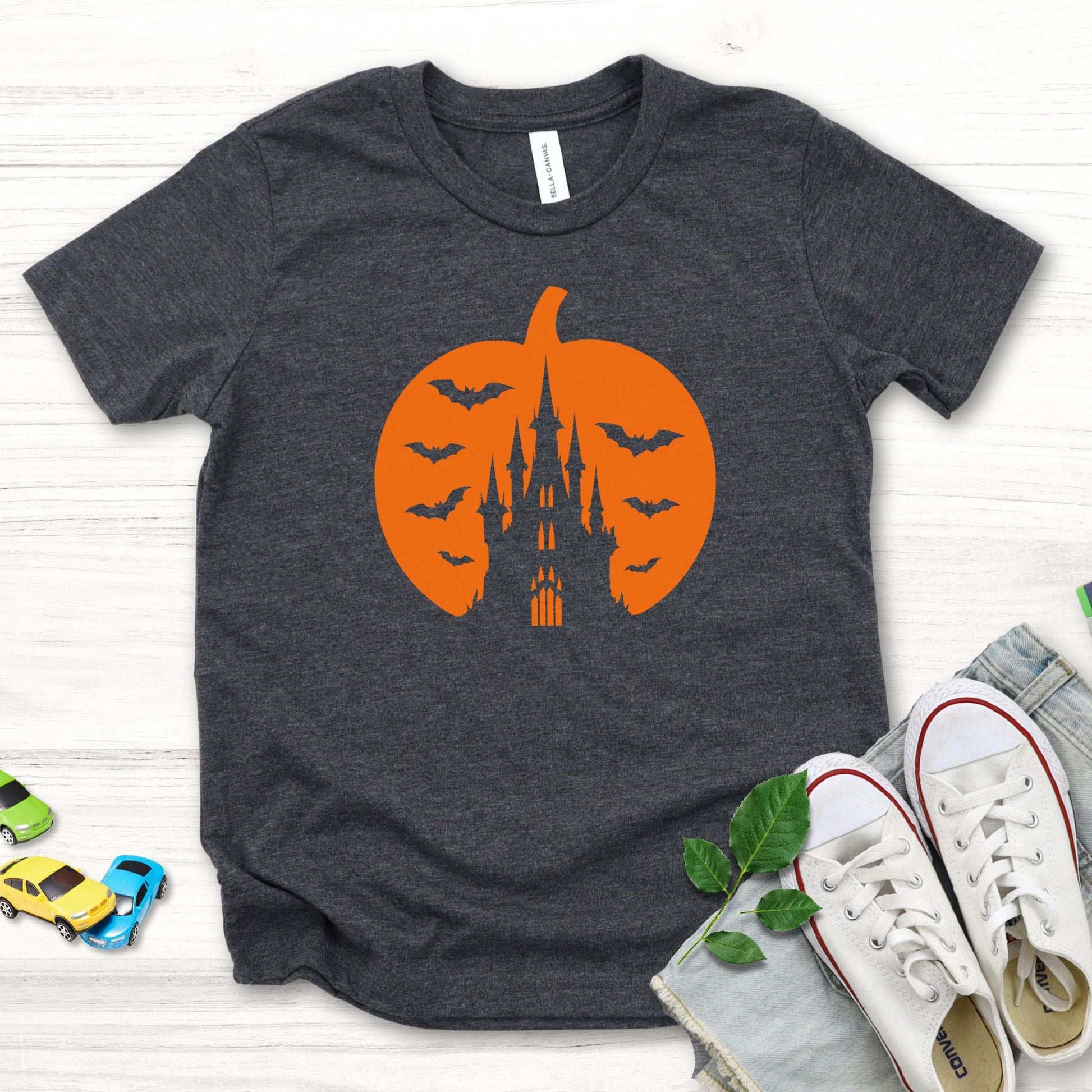 Haunted Pumpkin Castle Youth T-Shirt – Spooky Bats & Halloween Vibes