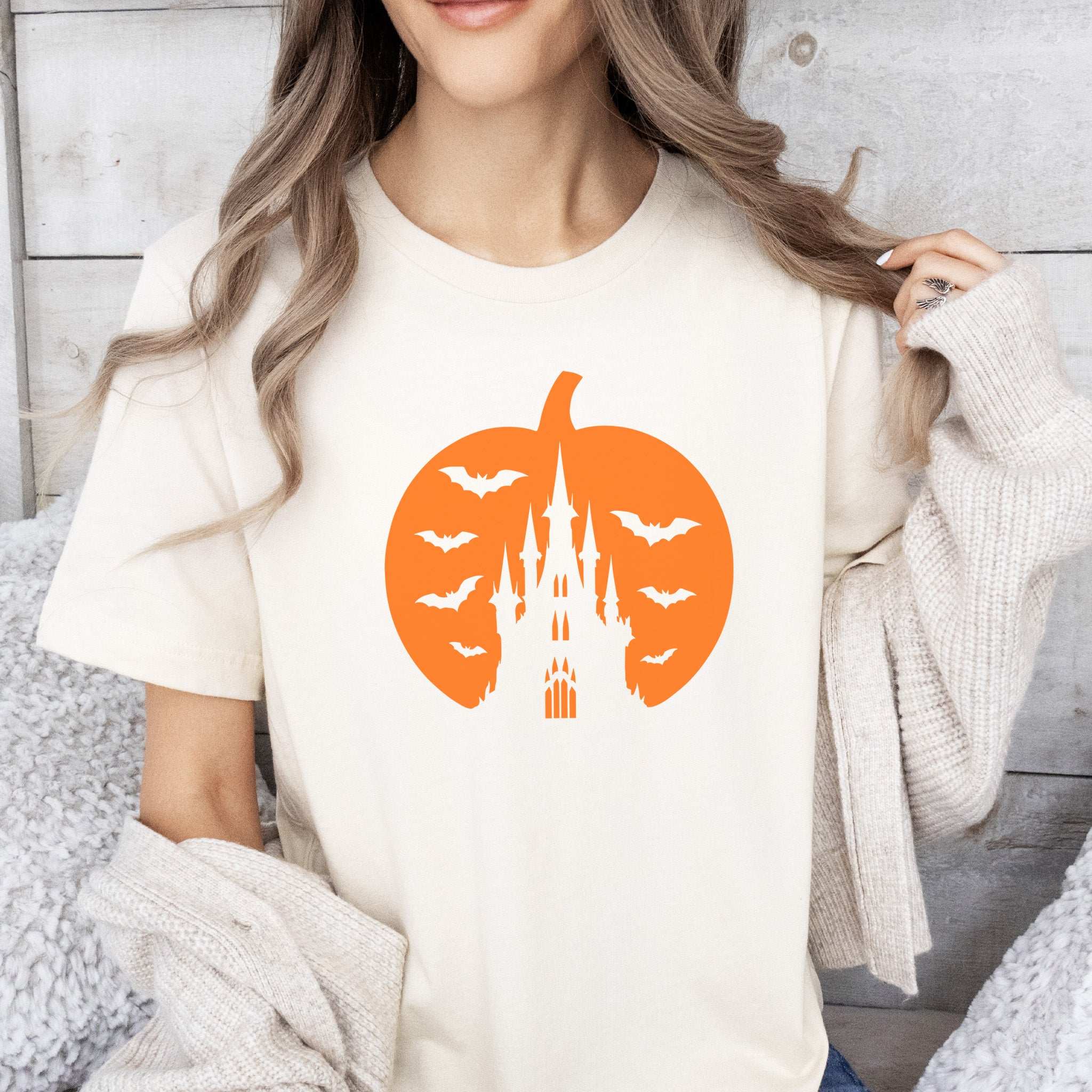 Haunted Pumpkin Castle T-Shirt – Gothic Halloween Bat & Spooky Vibes Tee
