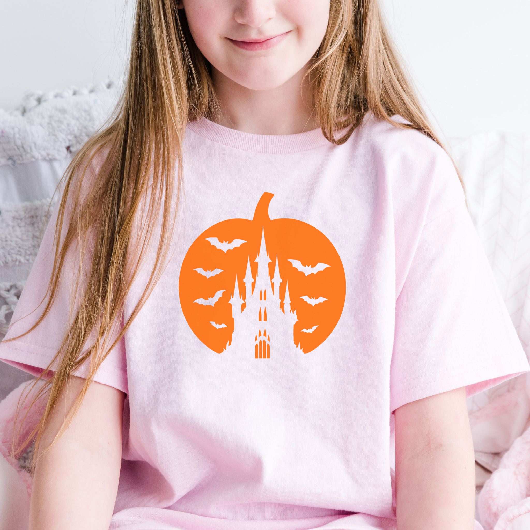 Haunted Pumpkin Castle Youth T-Shirt – Spooky Bats & Halloween Vibes