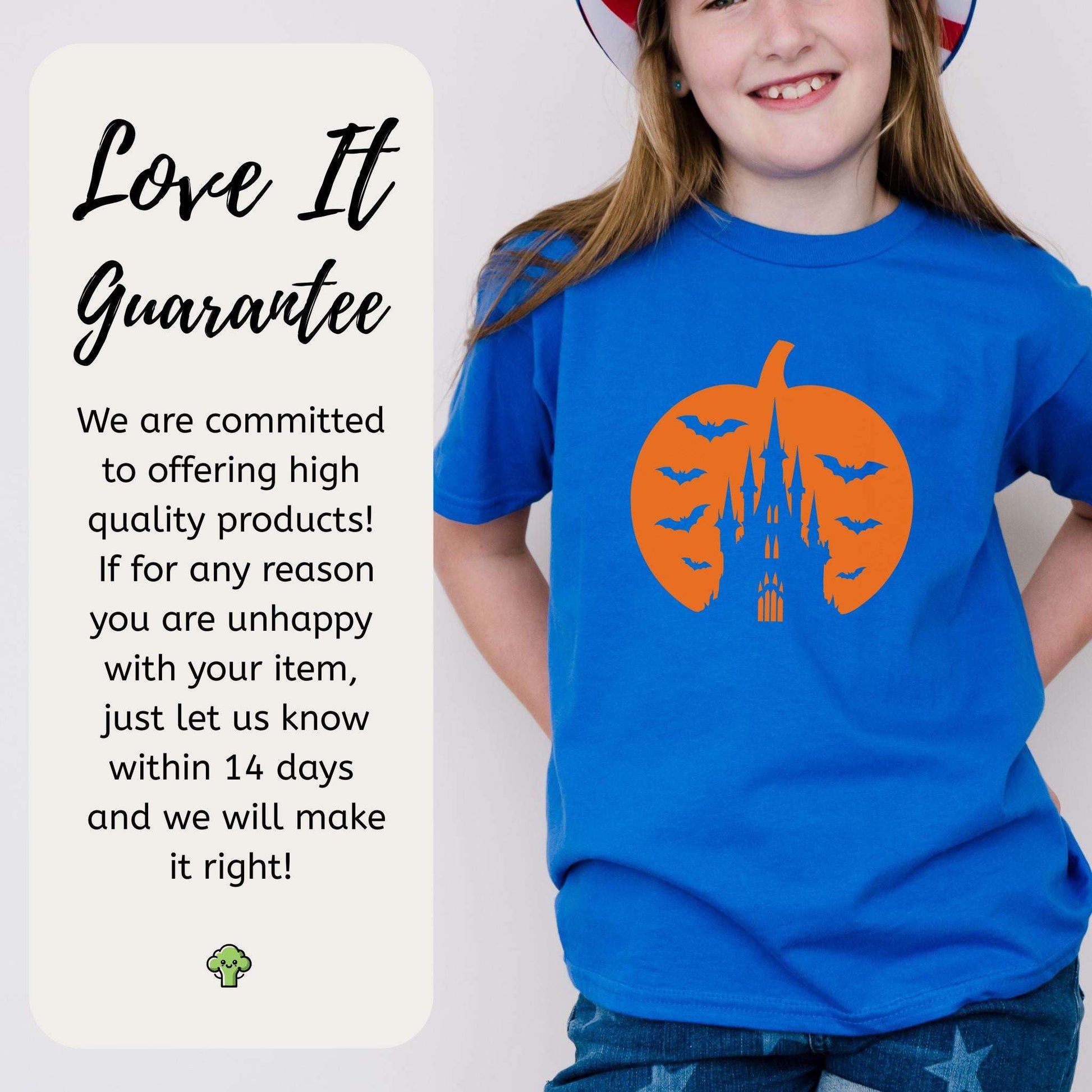 Haunted Pumpkin Castle Youth T-Shirt – Spooky Bats & Halloween Vibes