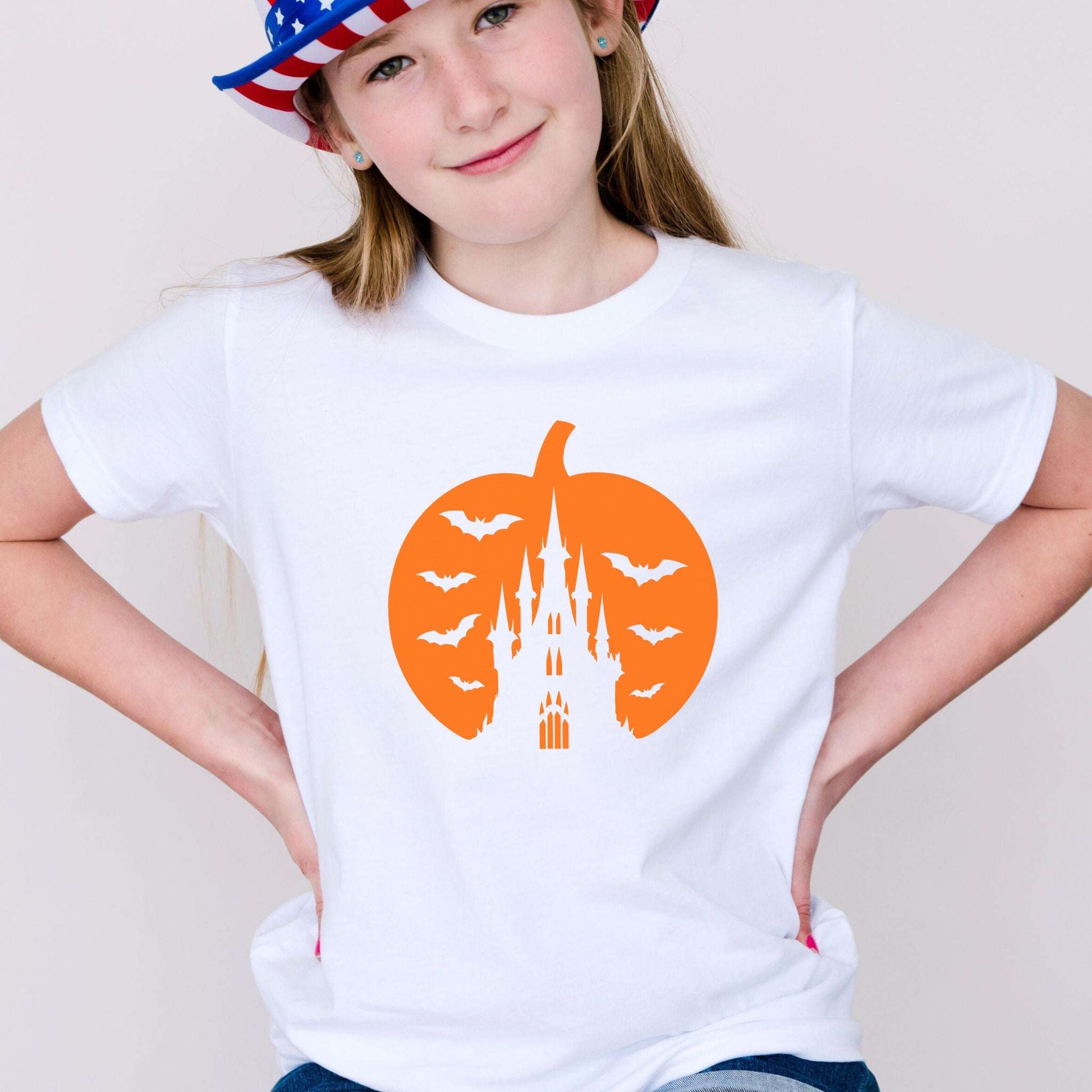 Haunted Pumpkin Castle Youth T-Shirt – Spooky Bats & Halloween Vibes