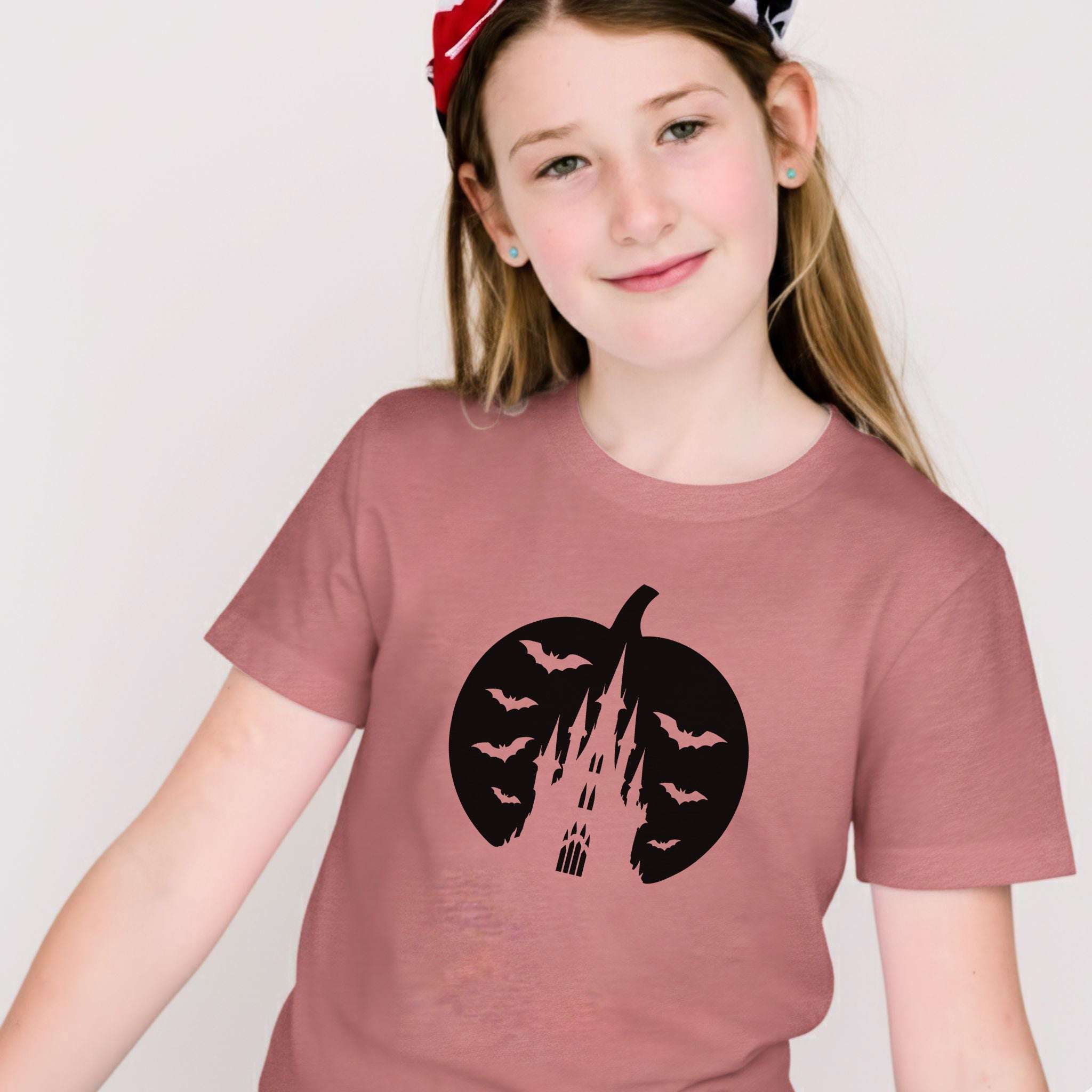 Haunted Pumpkin Castle Youth T-Shirt – Spooky Bats & Halloween Vibes