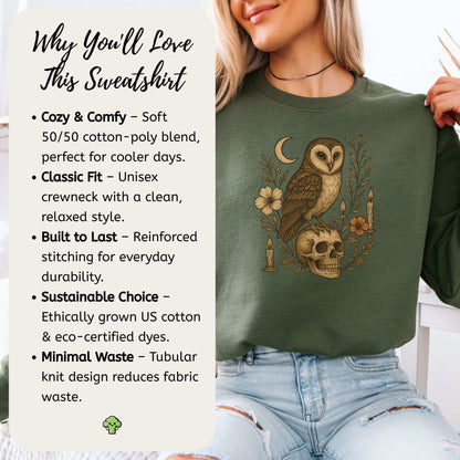 Haunting Owl & Skull Sweatshirt – Gothic Moonlit Autumn Vibes