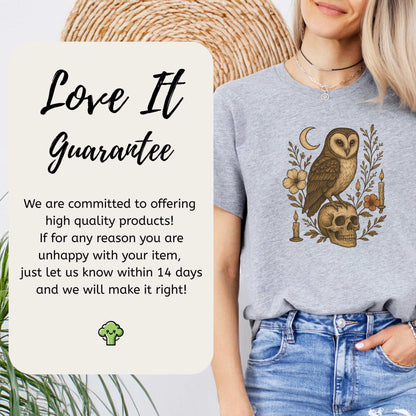 Haunting Owl & Skull T-Shirt – Gothic Moonlit Autumn Vibes