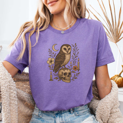 Haunting Owl & Skull T-Shirt – Gothic Moonlit Autumn Vibes
