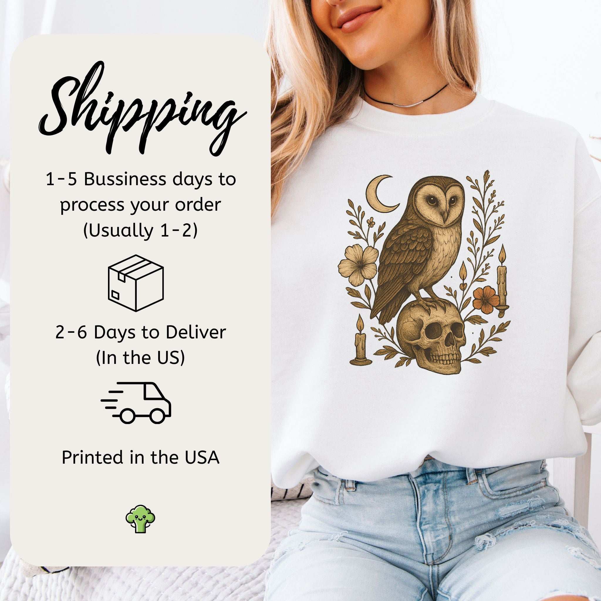 Haunting Owl & Skull Sweatshirt – Gothic Moonlit Autumn Vibes