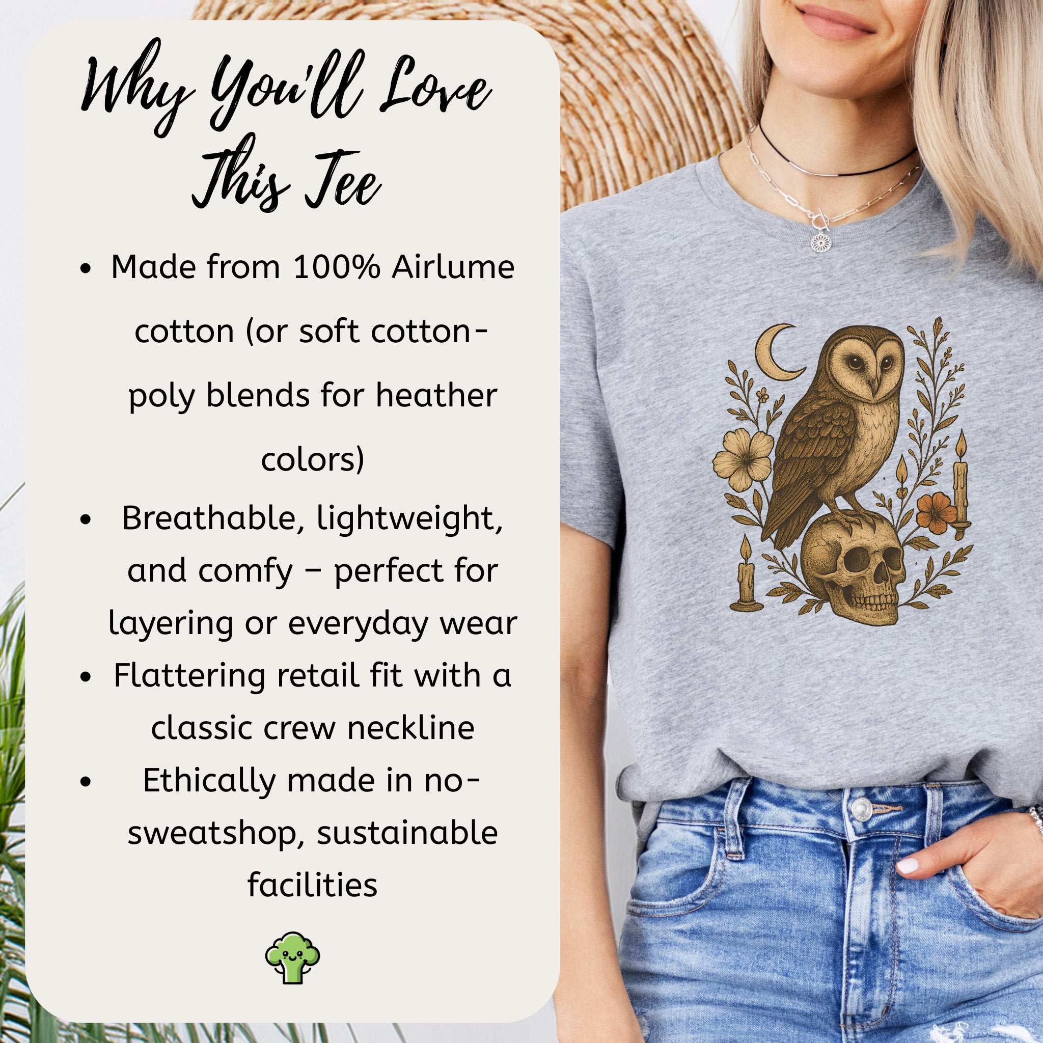 Haunting Owl & Skull T-Shirt – Gothic Moonlit Autumn Vibes