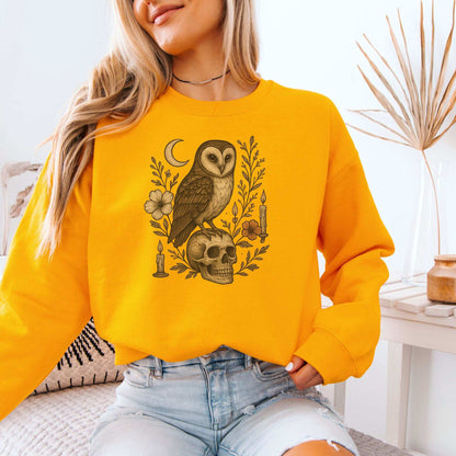 Haunting Owl & Skull Sweatshirt – Gothic Moonlit Autumn Vibes