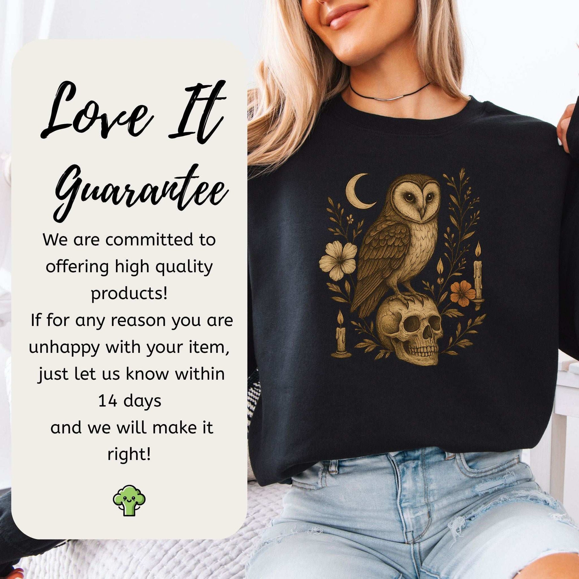 Haunting Owl & Skull Sweatshirt – Gothic Moonlit Autumn Vibes