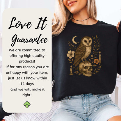 Haunting Owl & Skull Sweatshirt – Gothic Moonlit Autumn Vibes