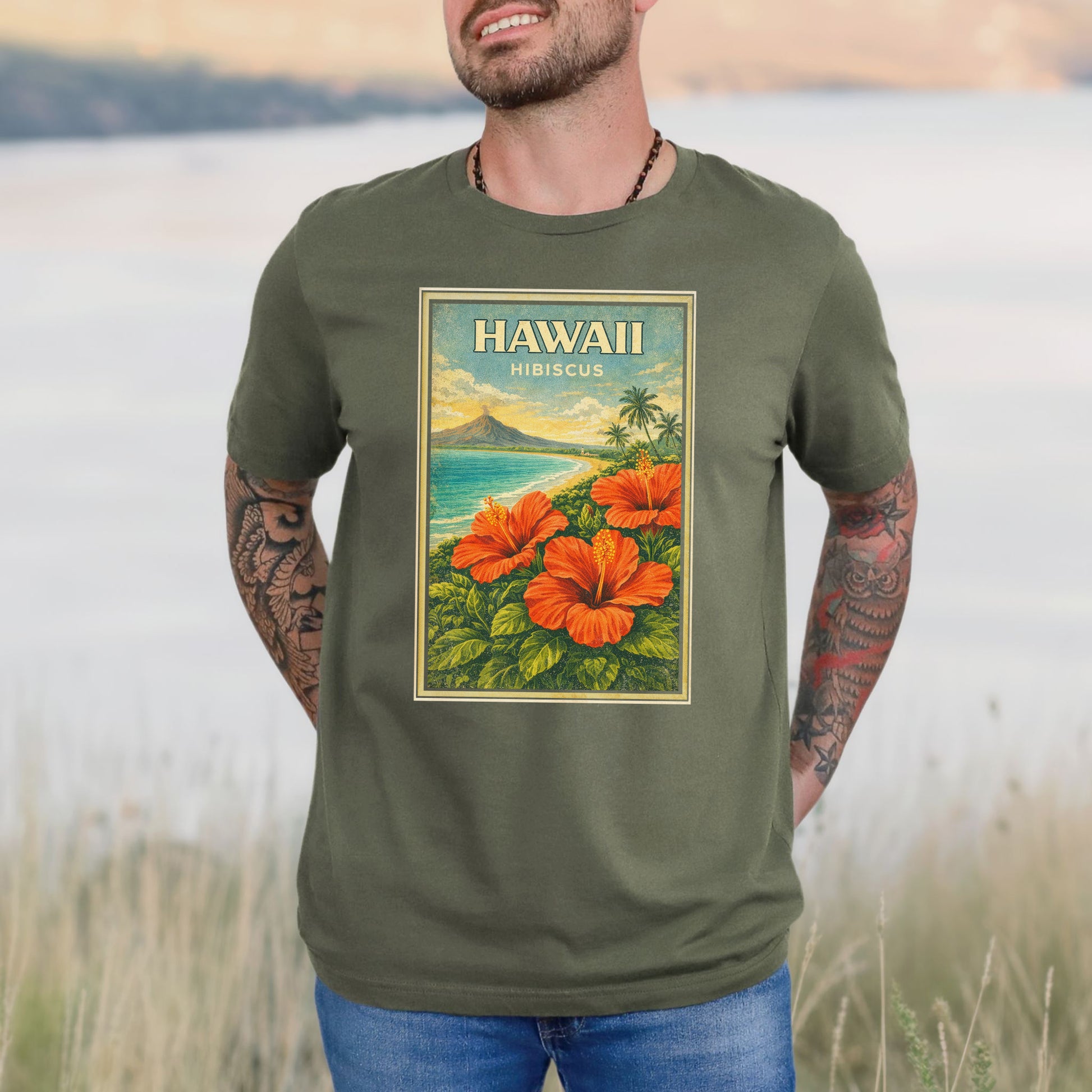 Hawaii Hibiscus Tropical Beach Botanical Vintage T-Shirt