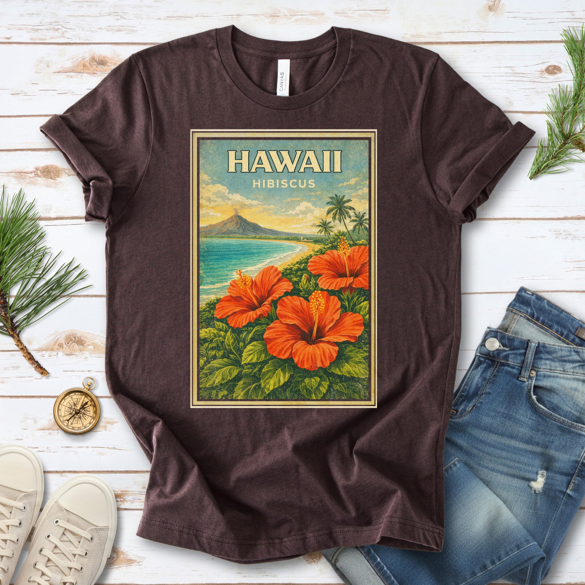 Hawaii Hibiscus Tropical Beach Botanical Vintage T-Shirt