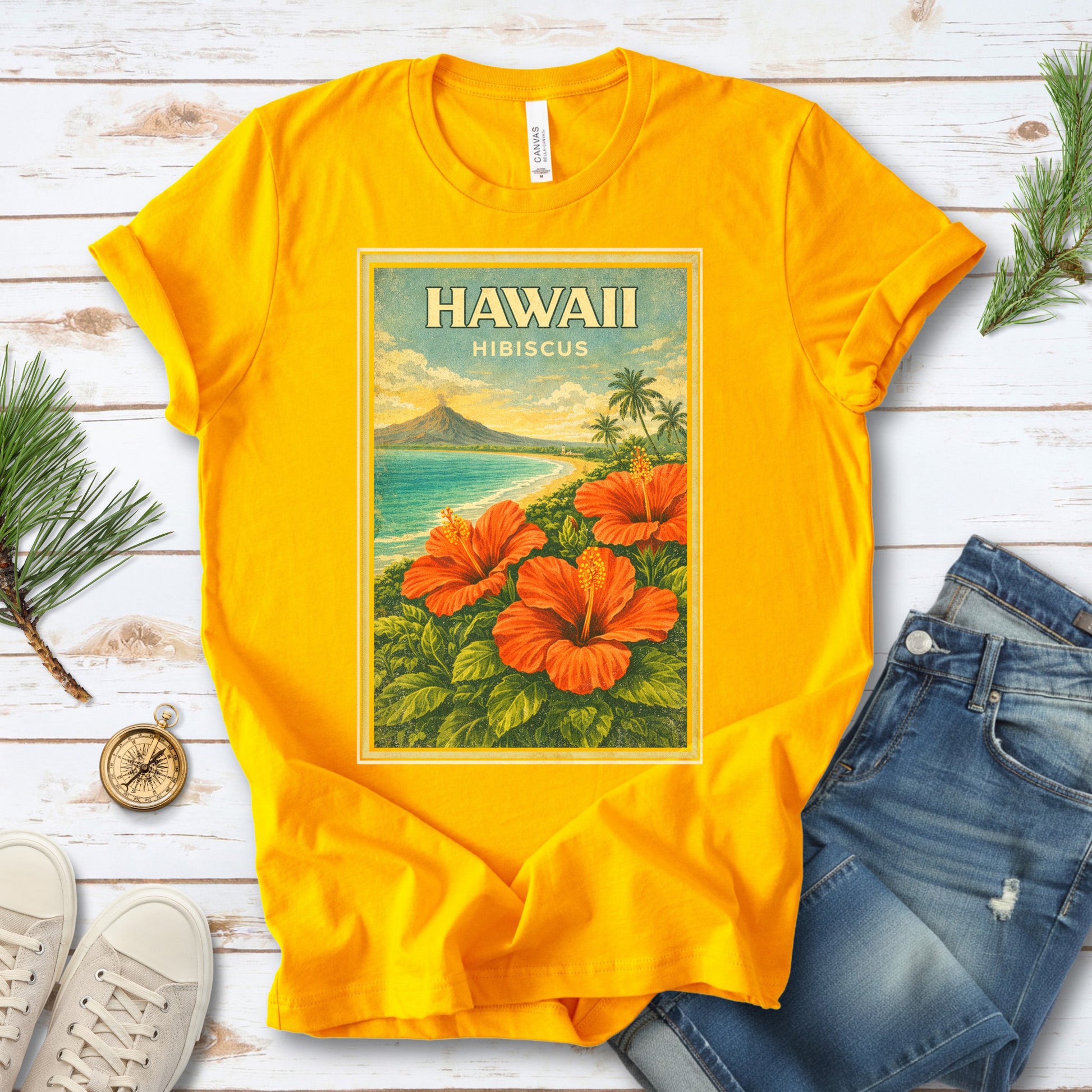 Hawaii Hibiscus Tropical Beach Botanical Vintage T-Shirt