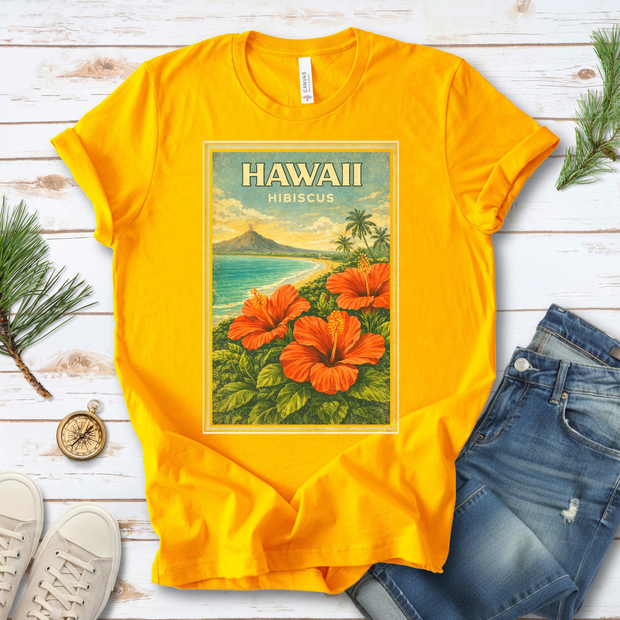 Hawaii Hibiscus Tropical Beach Botanical Vintage T-Shirt