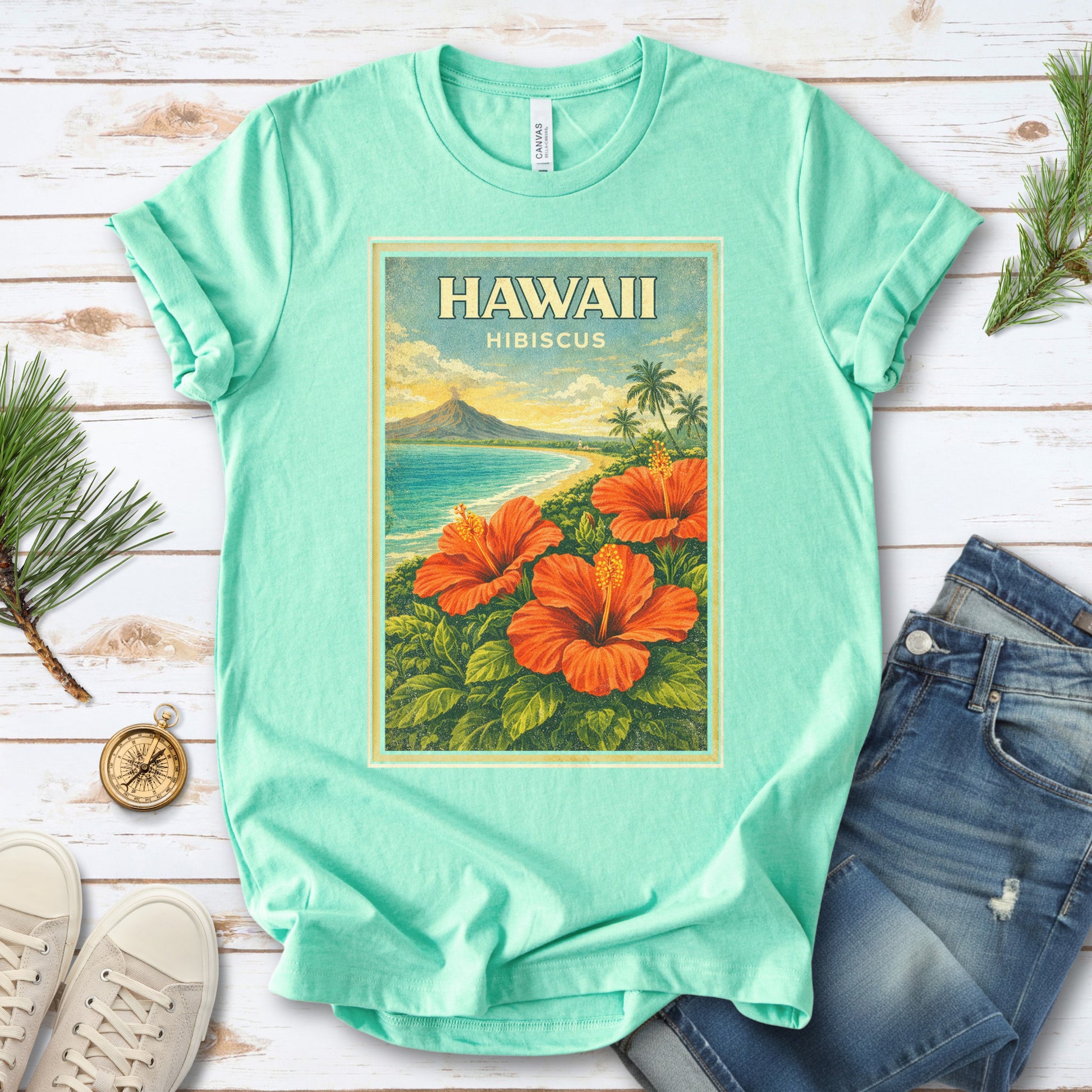 Hawaii Hibiscus Tropical Beach Botanical Vintage T-Shirt