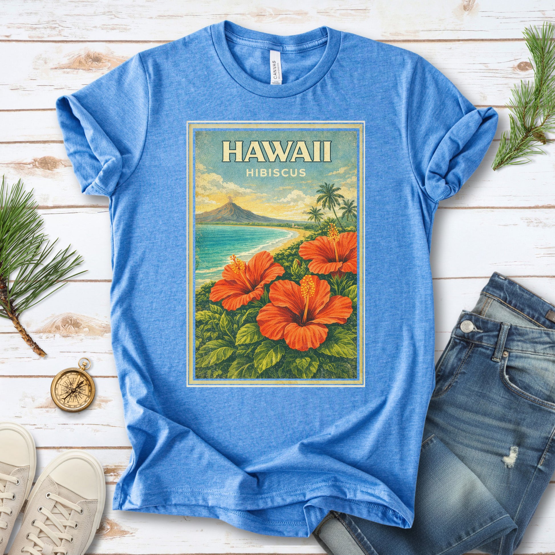 Hawaii Hibiscus Tropical Beach Botanical Vintage T-Shirt