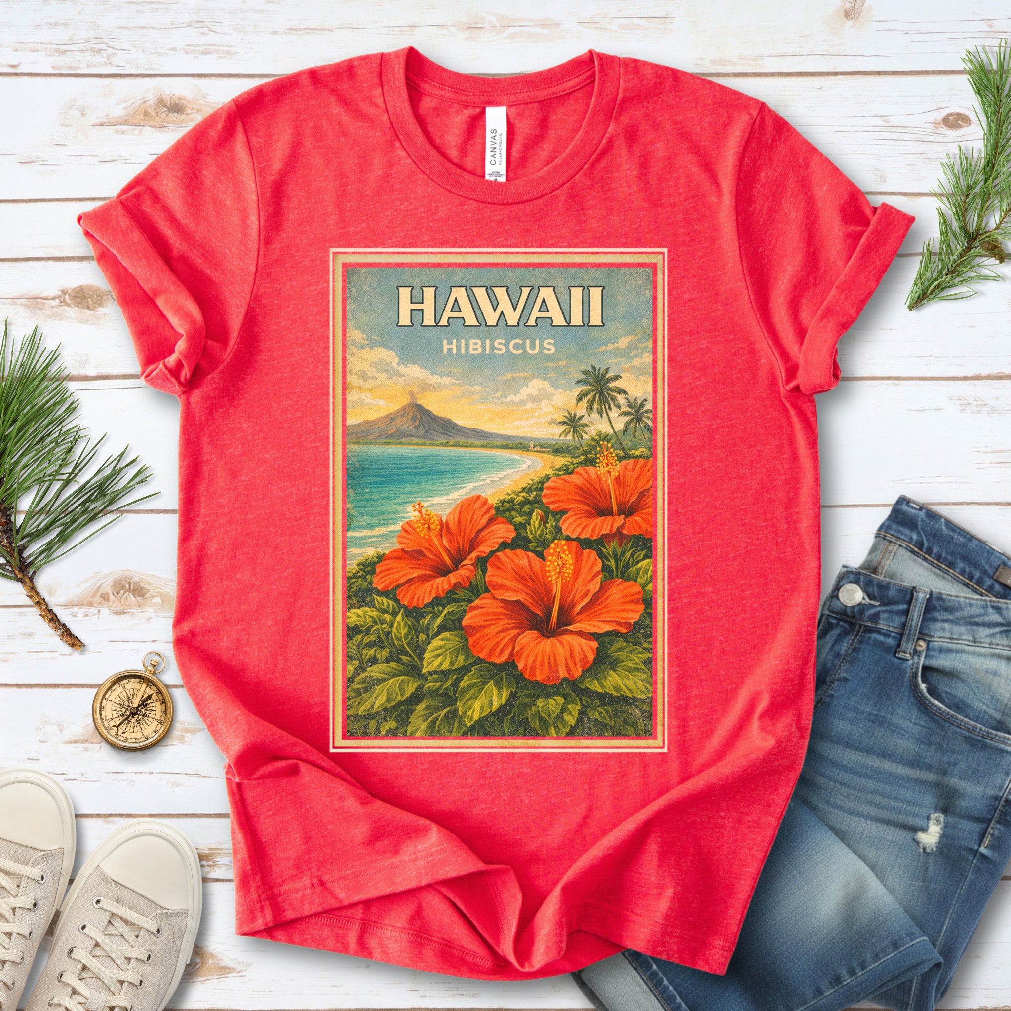 Hawaii Hibiscus Tropical Beach Botanical Vintage T-Shirt