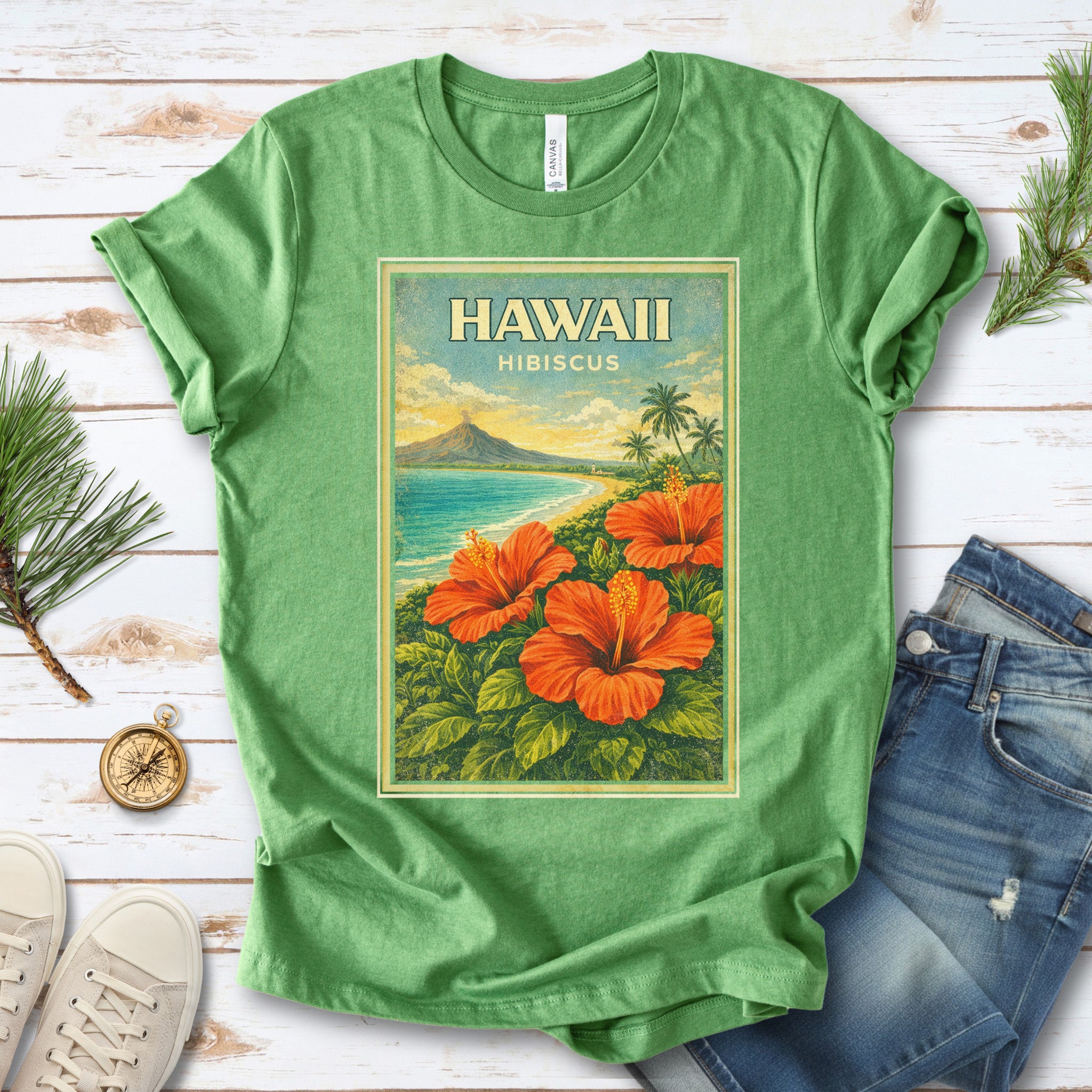 Hawaii Hibiscus Tropical Beach Botanical Vintage T-Shirt