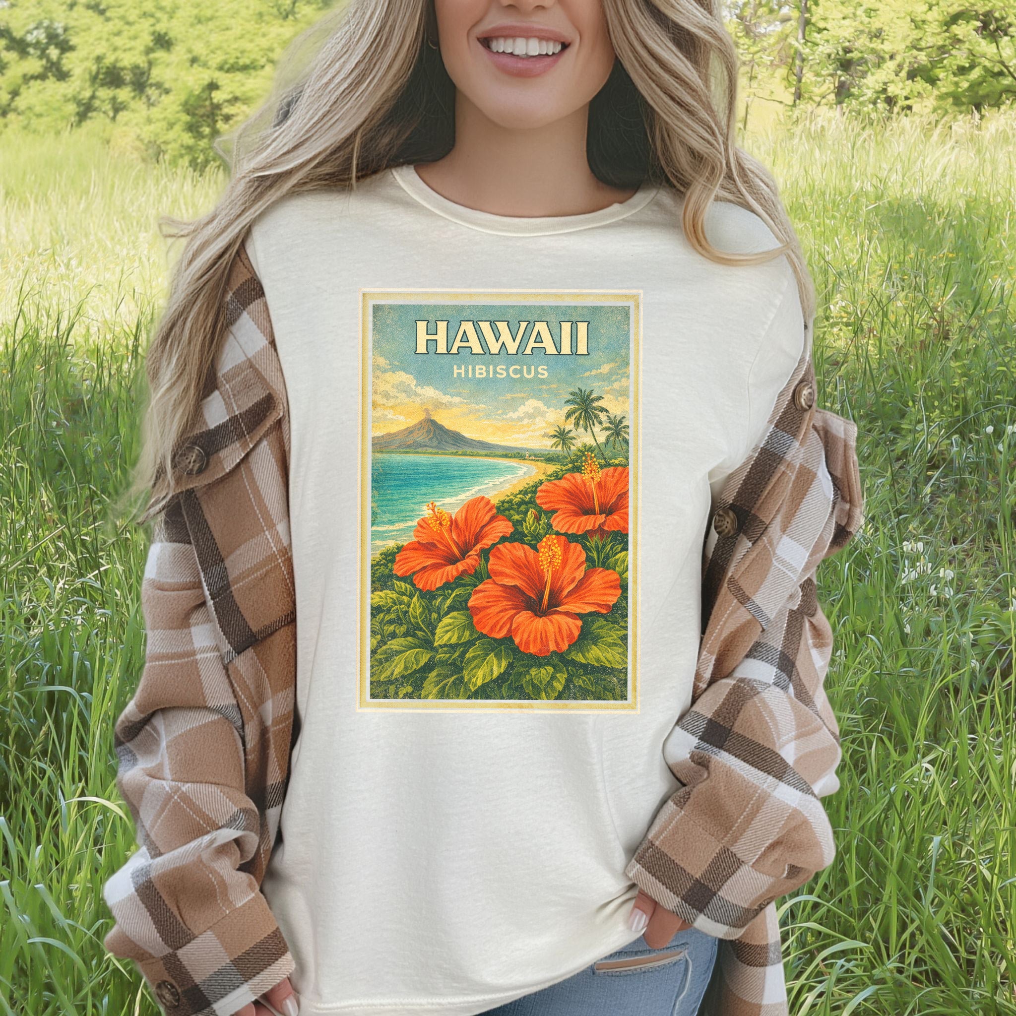Hawaii Hibiscus Tropical Beach Botanical Vintage T-Shirt