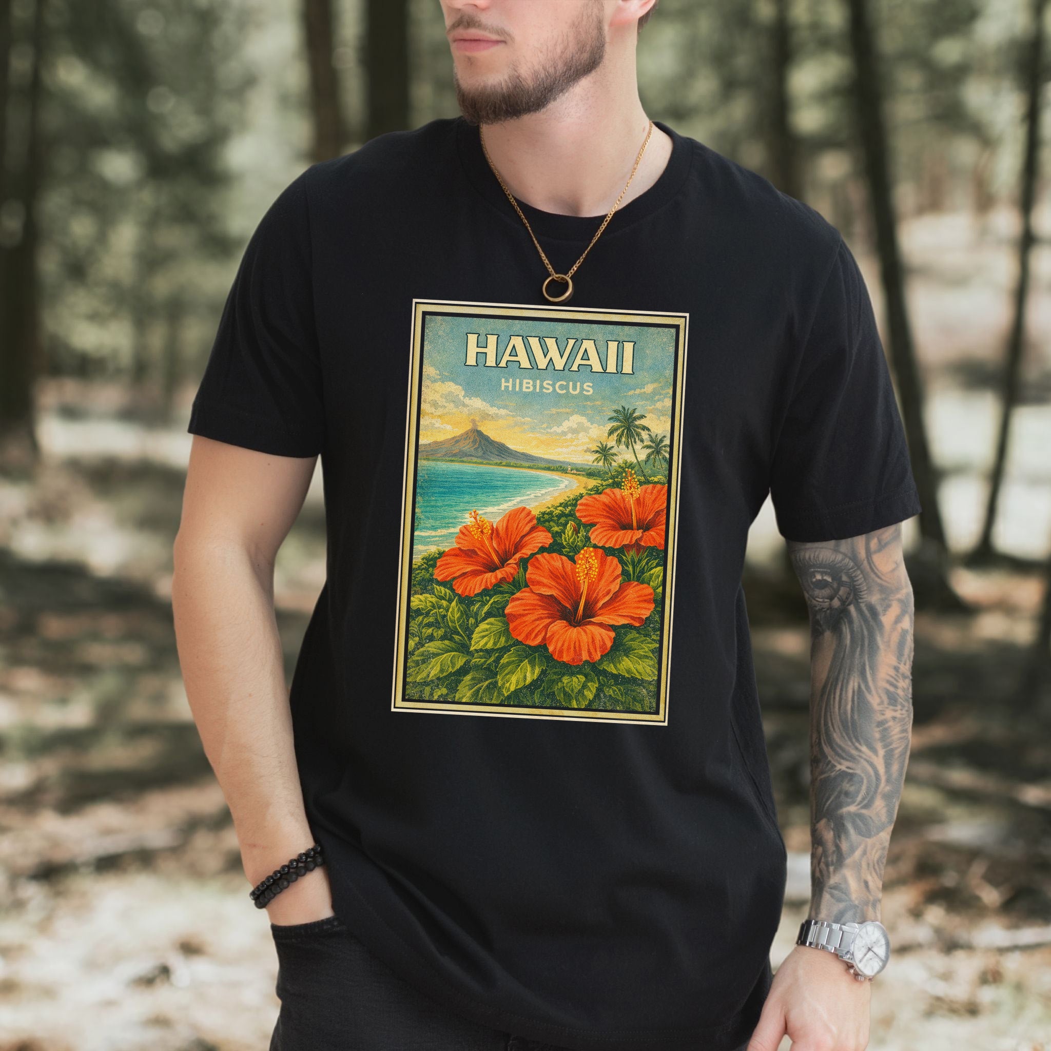 Hawaii Hibiscus Tropical Beach Botanical Vintage T-Shirt