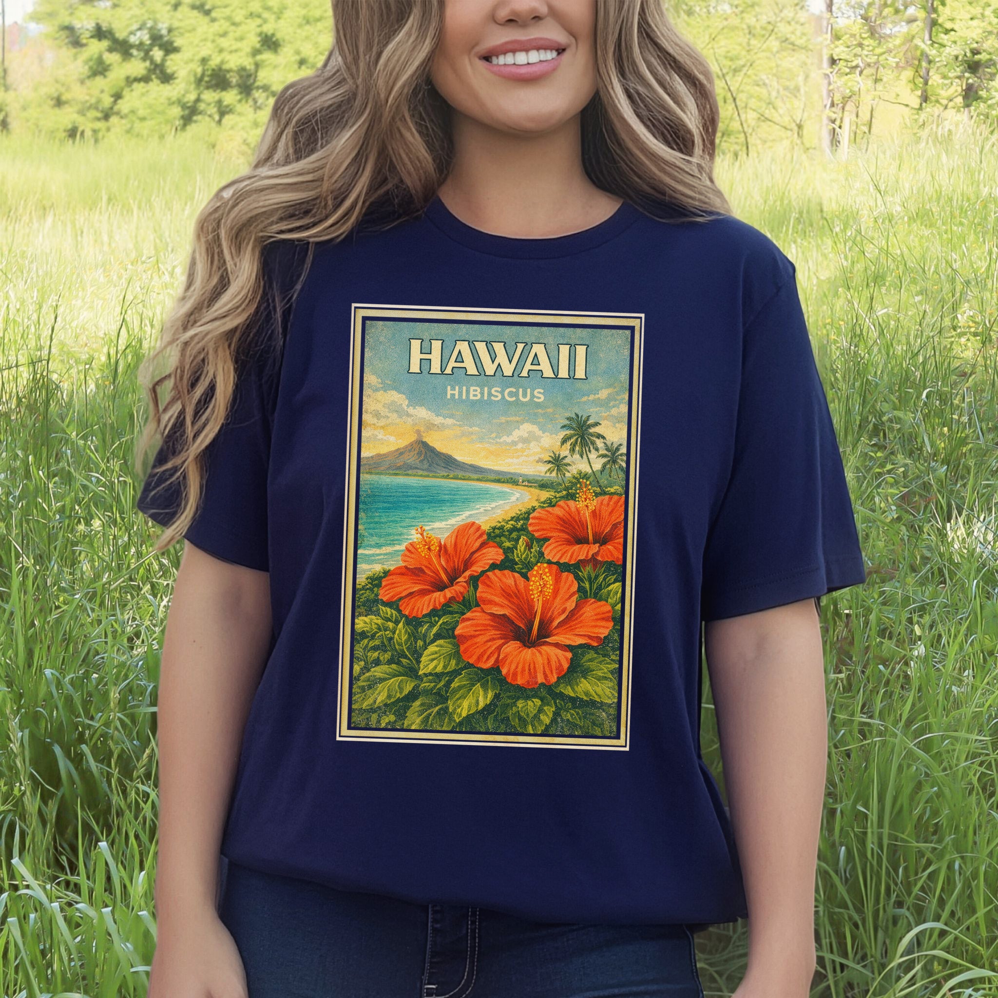 Hawaii Hibiscus Tropical Beach Botanical Vintage T-Shirt