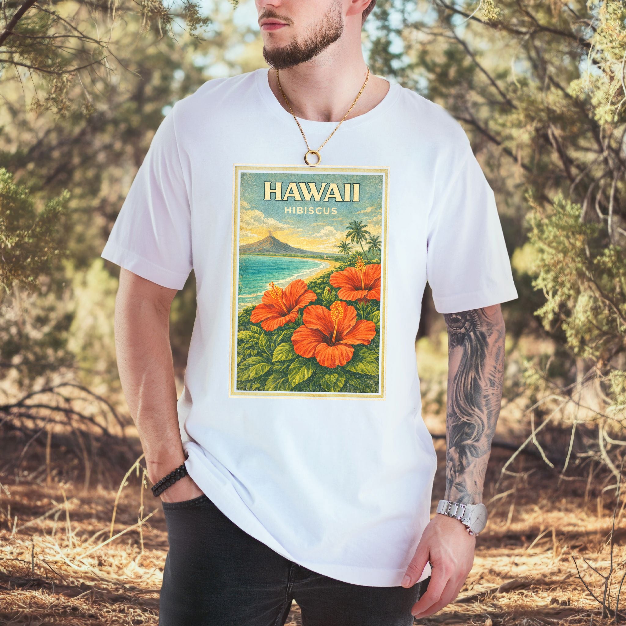 Hawaii Hibiscus Tropical Beach Botanical Vintage T-Shirt