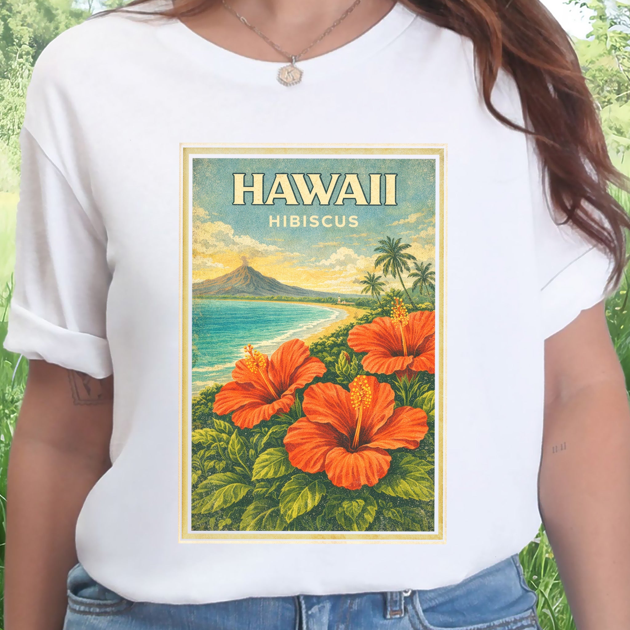 Hawaii Hibiscus Tropical Beach Botanical Vintage T-Shirt