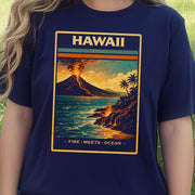 Hawaii Fire Meets Ocean Volcano Beach Adventure Vintage T-Shirt