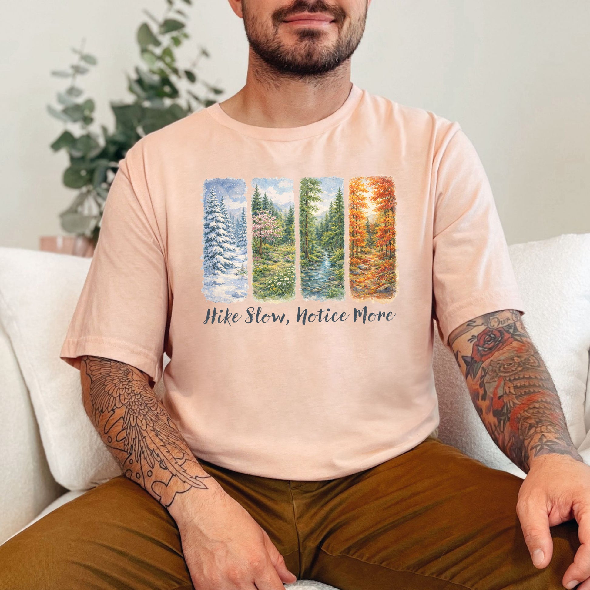 Hike Slow Notice More Botanical Panel T-Shirt – Seasonal Forest Art