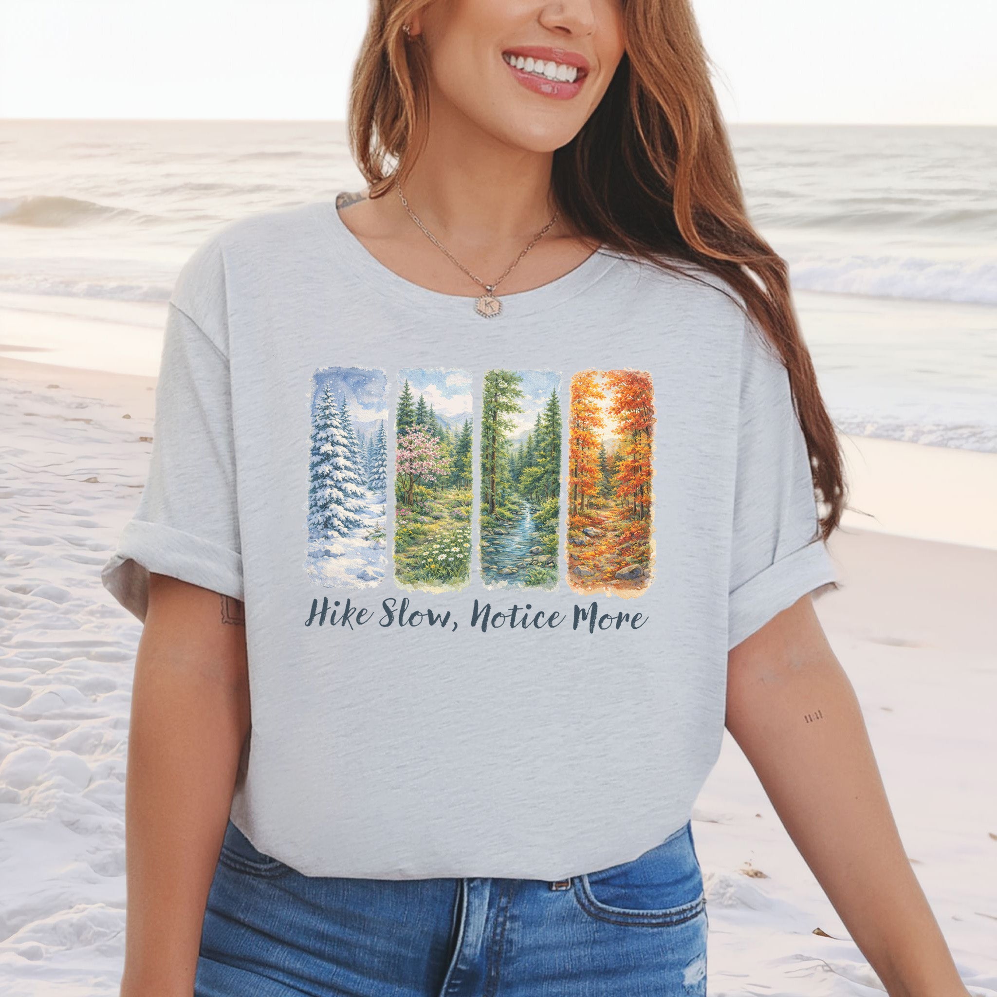Hike Slow Notice More Botanical Panel T-Shirt – Seasonal Forest Art