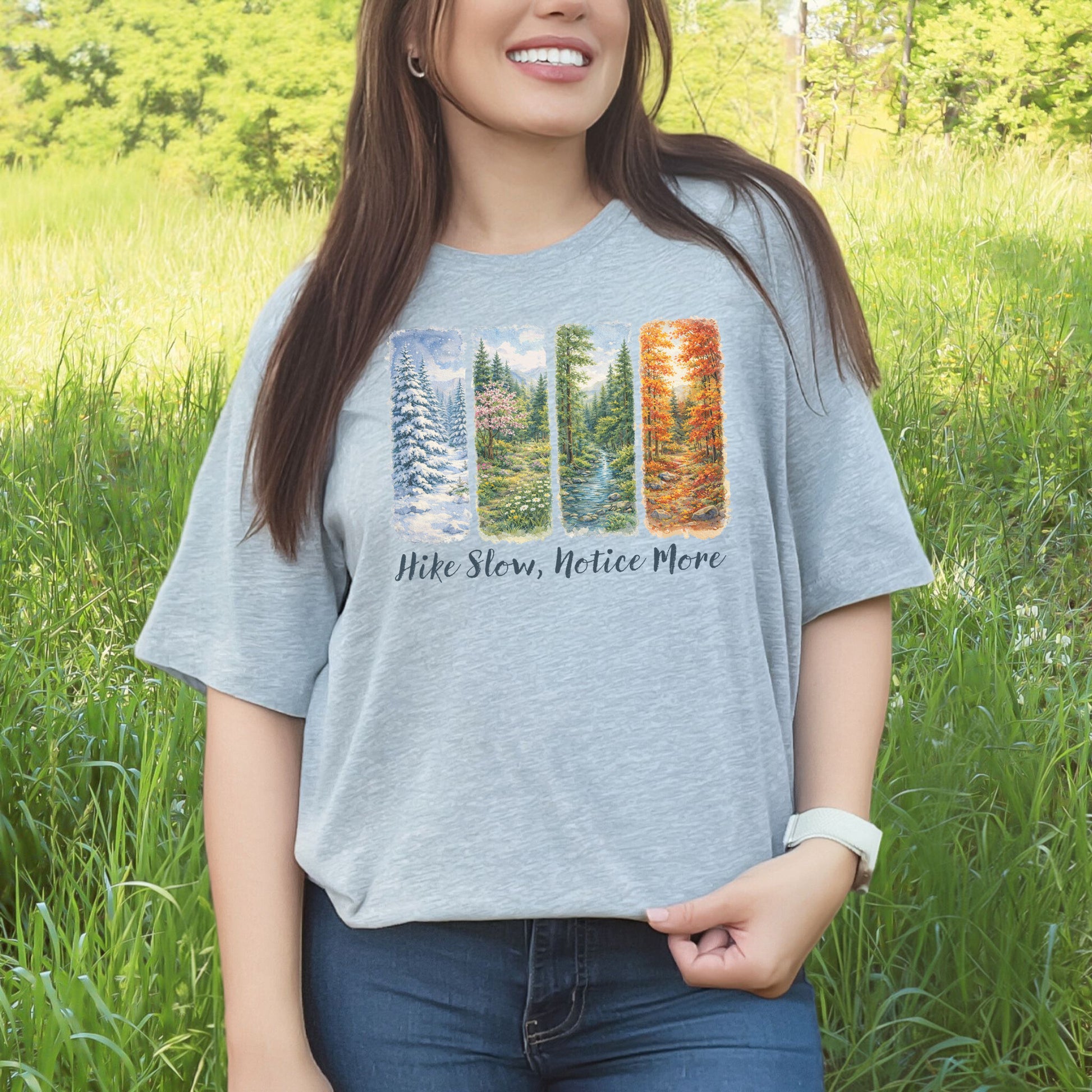 Hike Slow Notice More Botanical Panel T-Shirt – Seasonal Forest Art