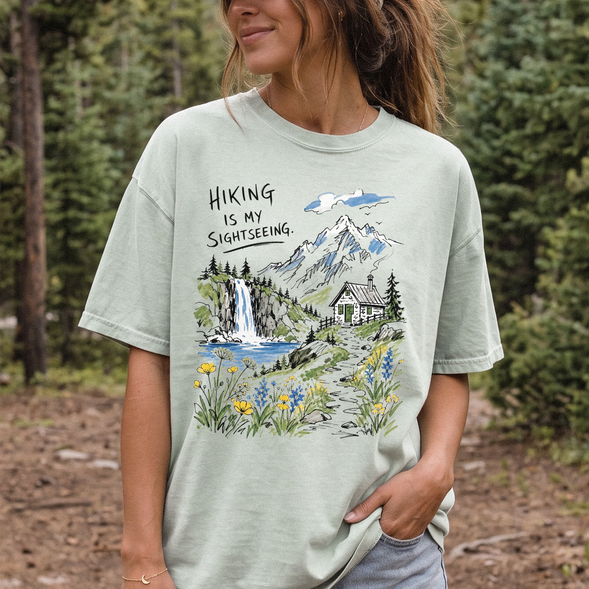 Hiking Is My Sightseeing Comfort Colors Shirt – Waterfall Nature Tee