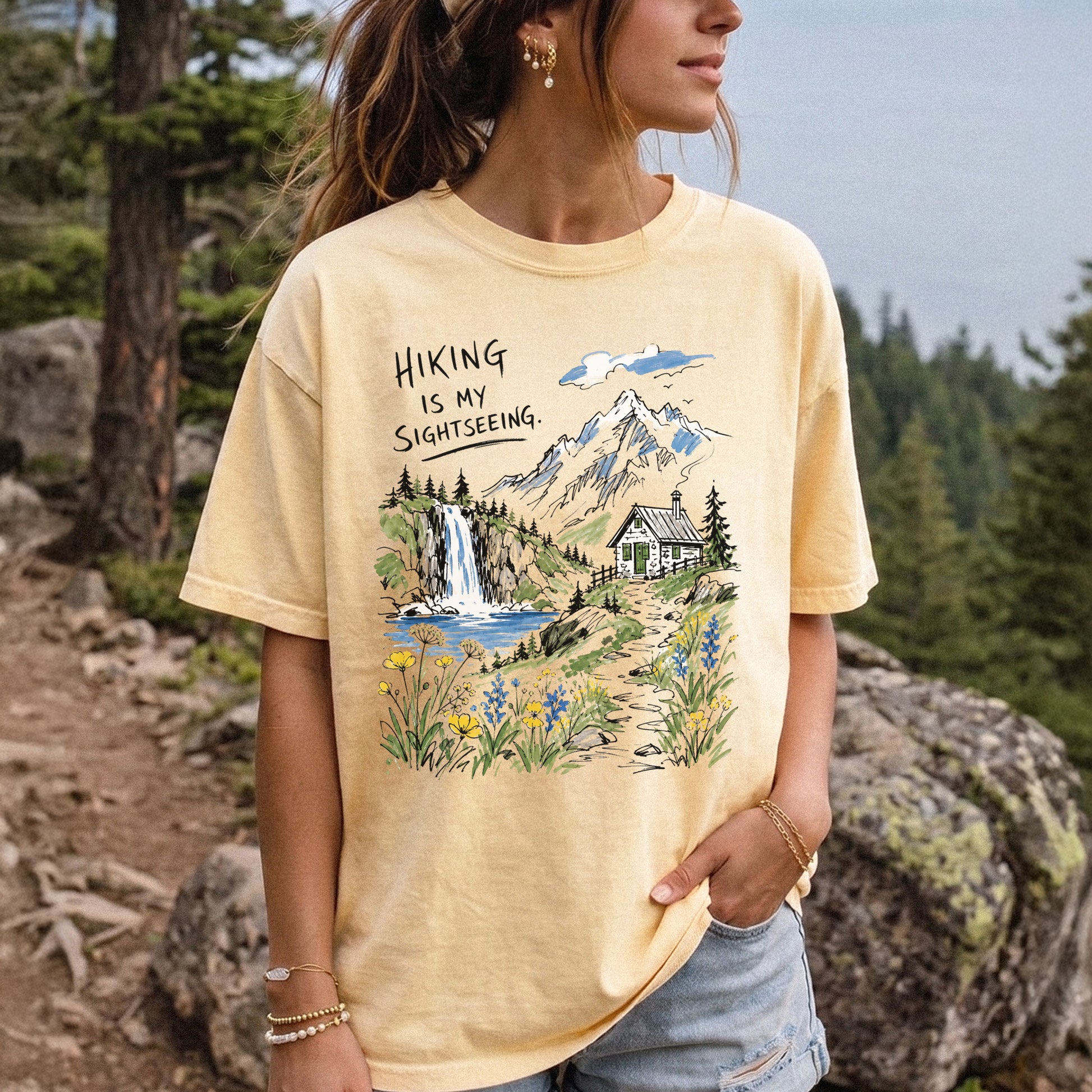 Hiking Is My Sightseeing Comfort Colors Shirt – Waterfall Nature Tee