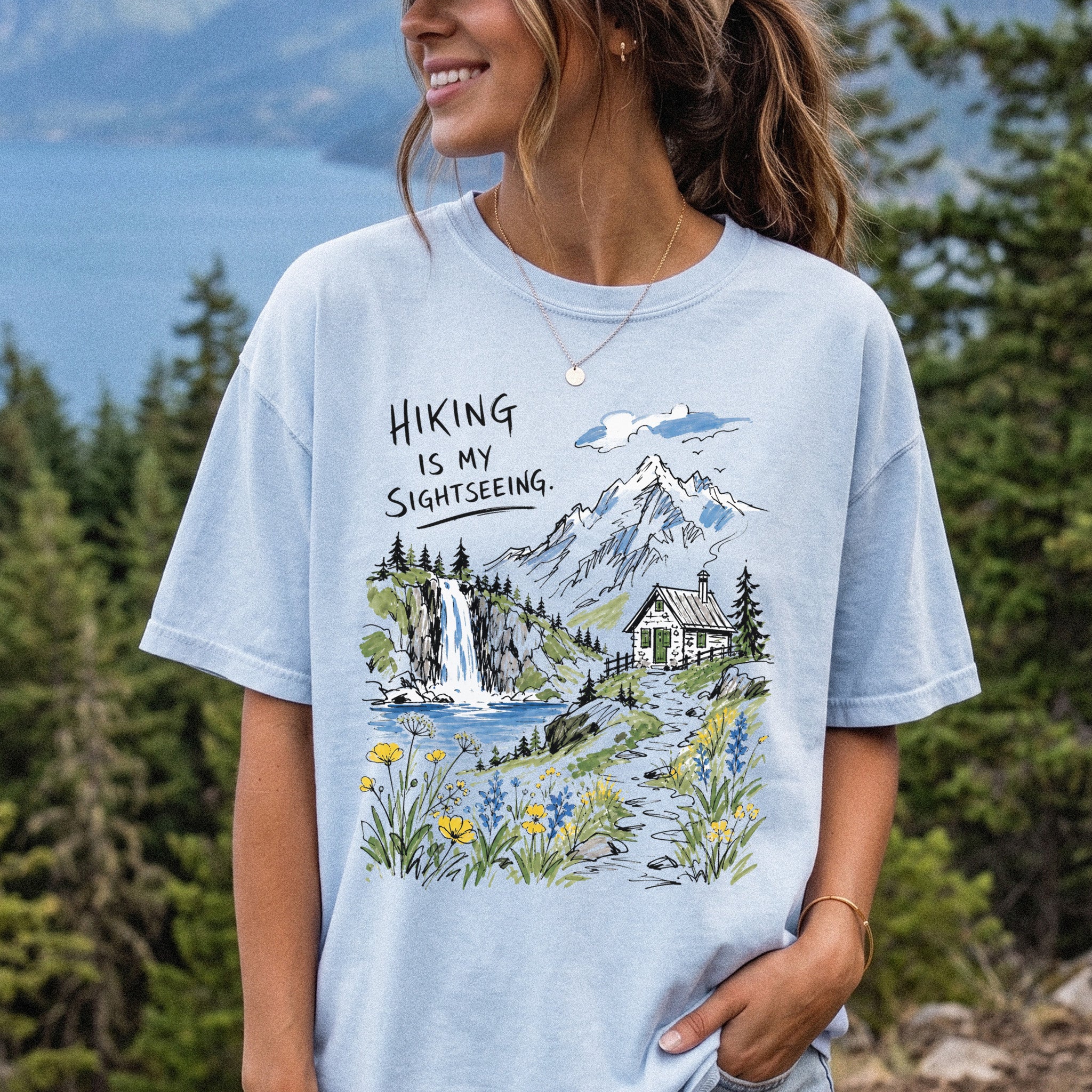Hiking Is My Sightseeing Comfort Colors Shirt – Waterfall Nature Tee