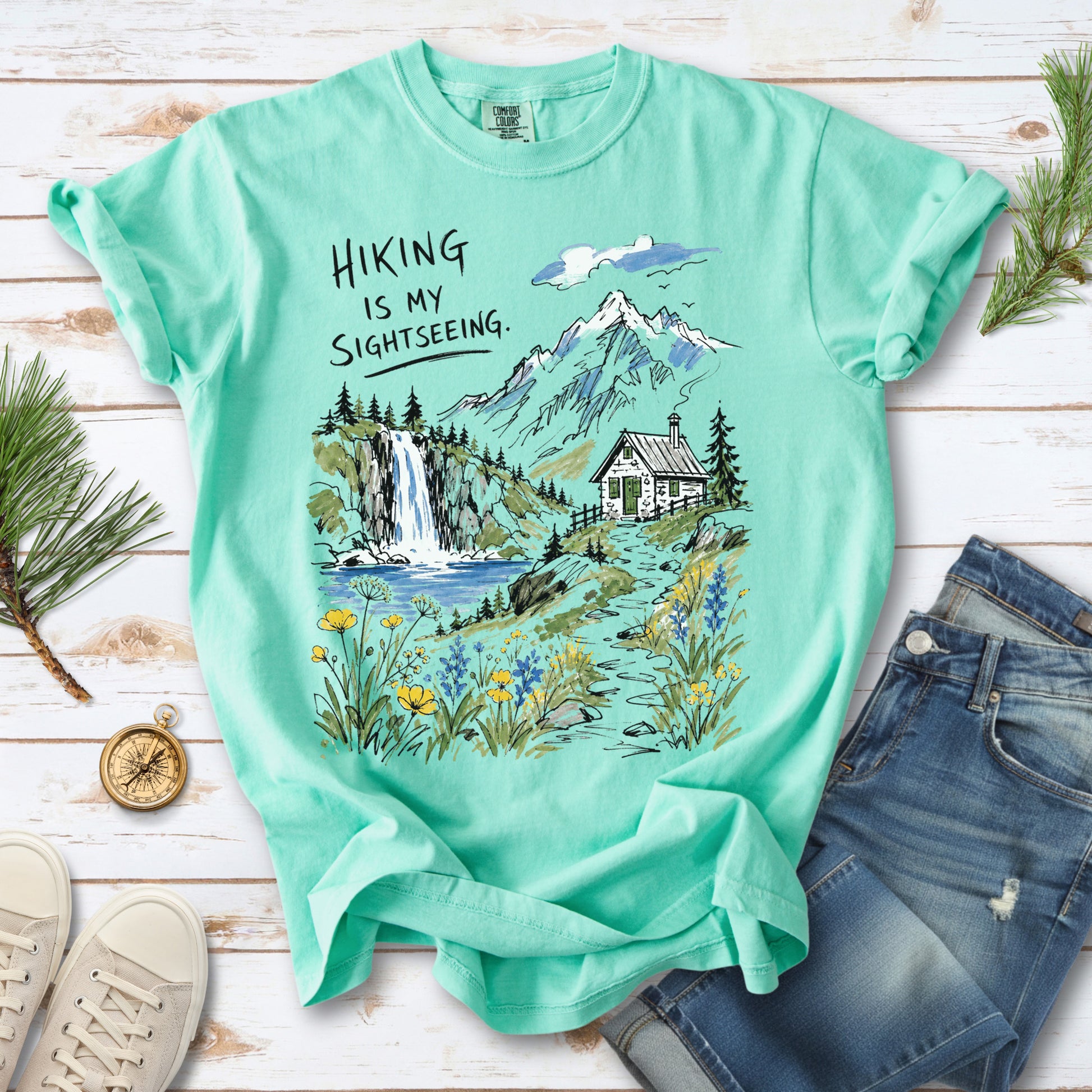 Hiking Is My Sightseeing Comfort Colors Shirt – Waterfall Nature Tee