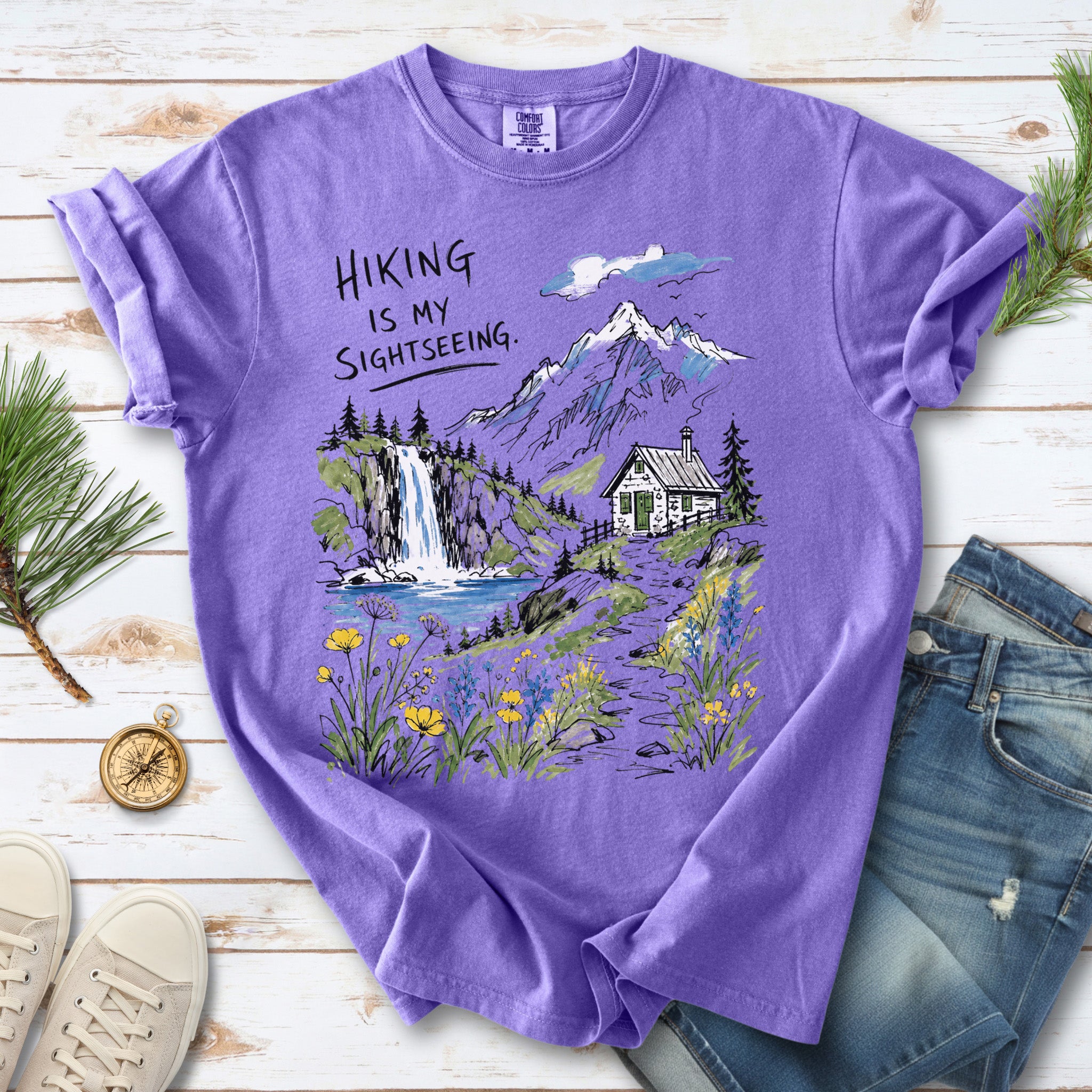 Hiking Is My Sightseeing Comfort Colors Shirt – Waterfall Nature Tee