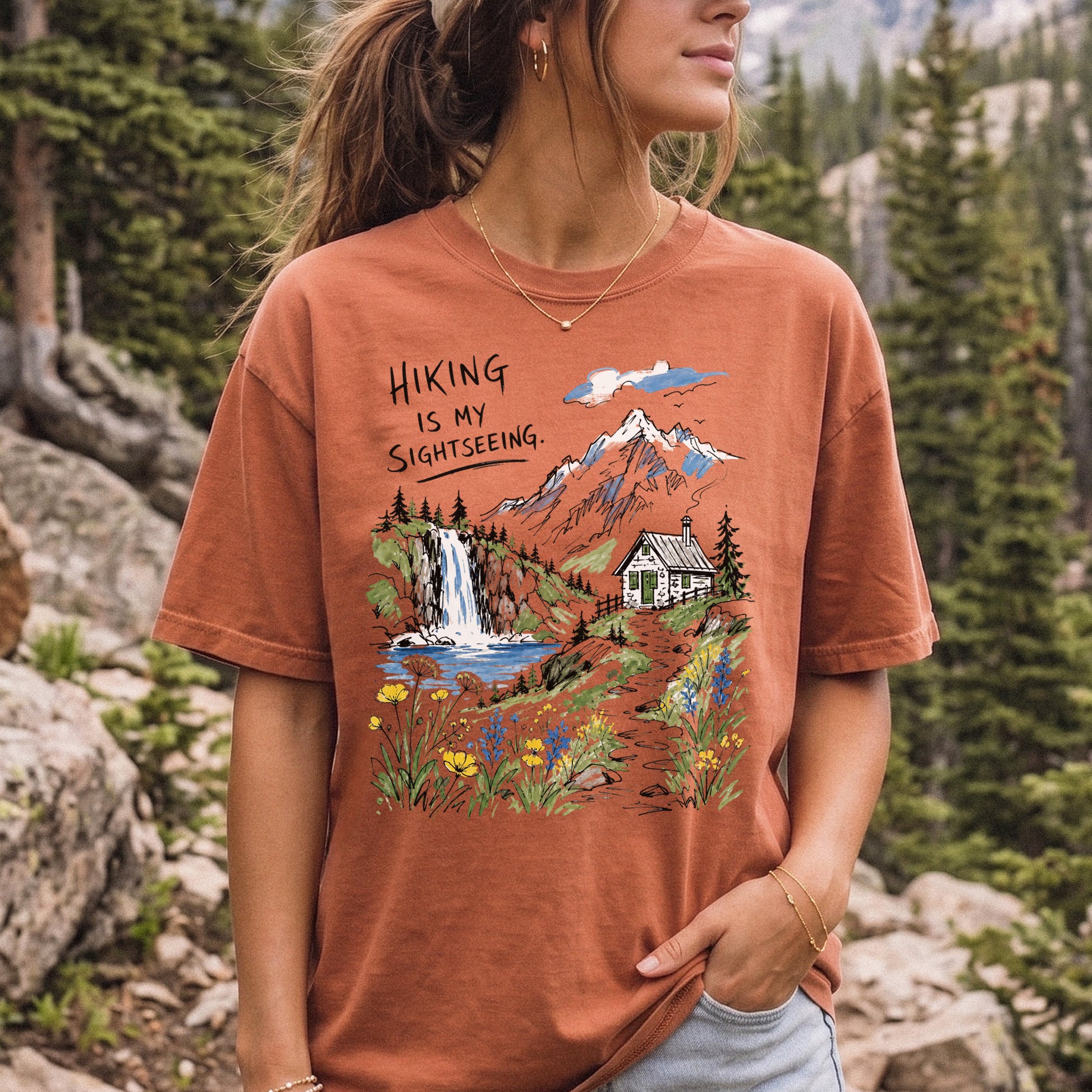 Hiking Is My Sightseeing Comfort Colors Shirt – Waterfall Nature Tee