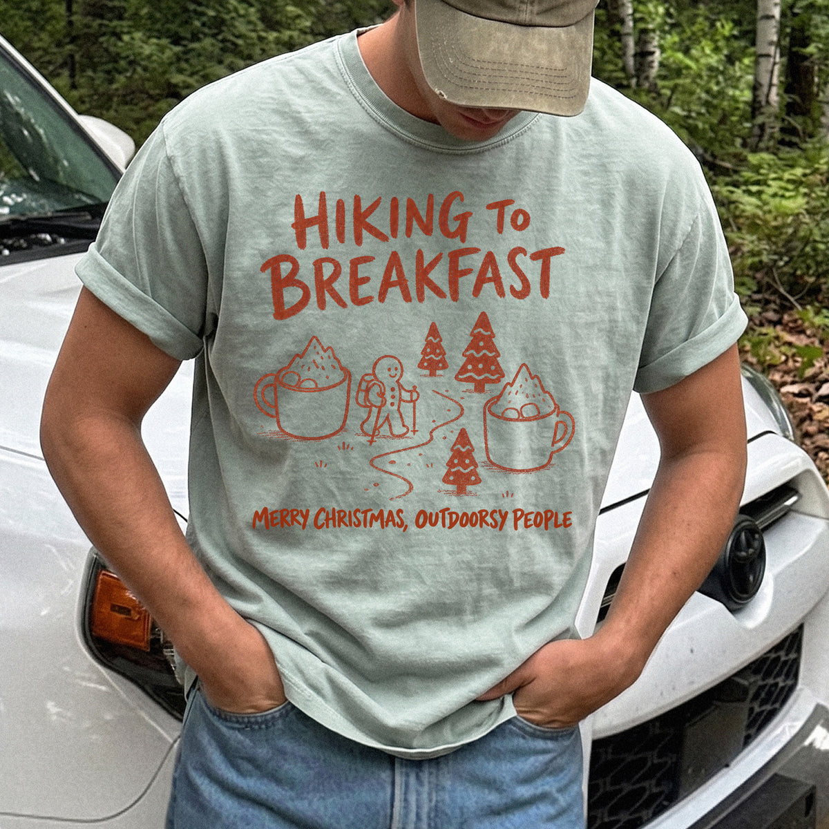 Hiking to Breakfast Comfort Colors Shirt – Gingerbread Christmas Hiker Tee