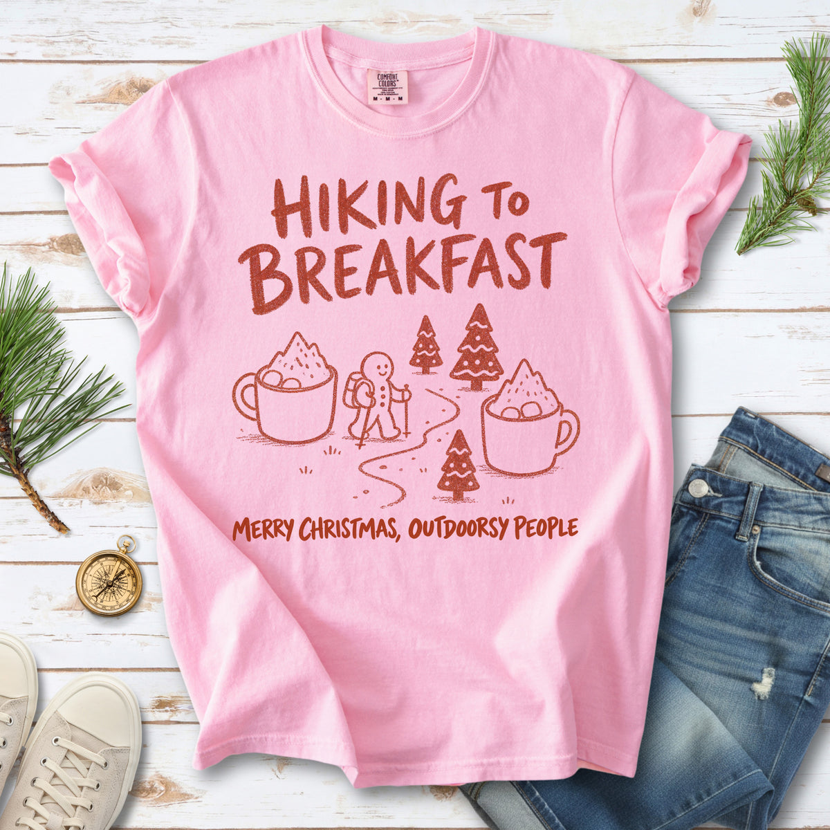 Hiking to Breakfast Comfort Colors Shirt – Gingerbread Christmas Hiker Tee