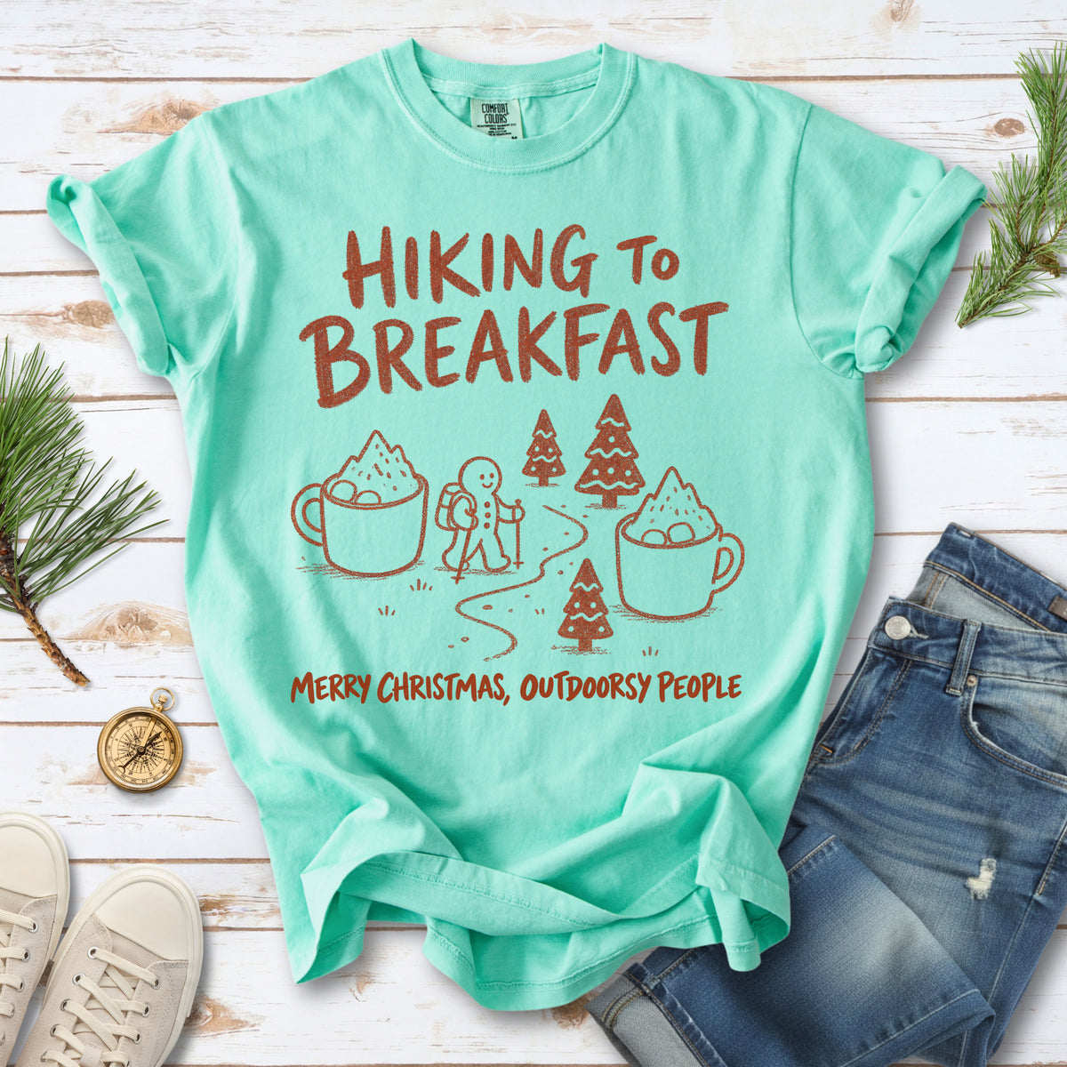 Hiking to Breakfast Comfort Colors Shirt – Gingerbread Christmas Hiker Tee