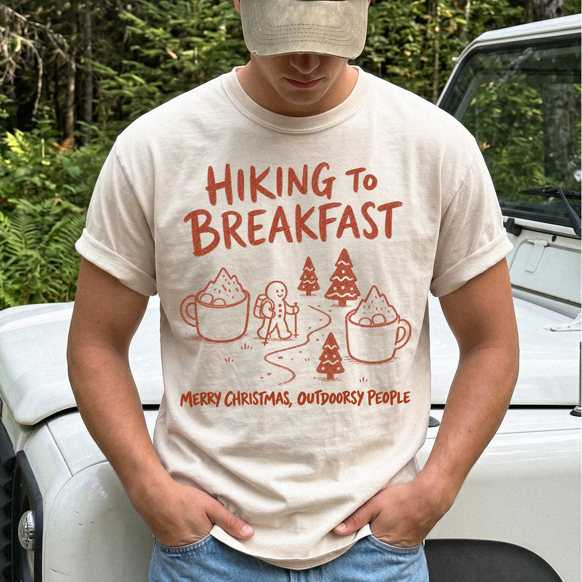 Hiking to Breakfast Comfort Colors Shirt – Gingerbread Christmas Hiker Tee