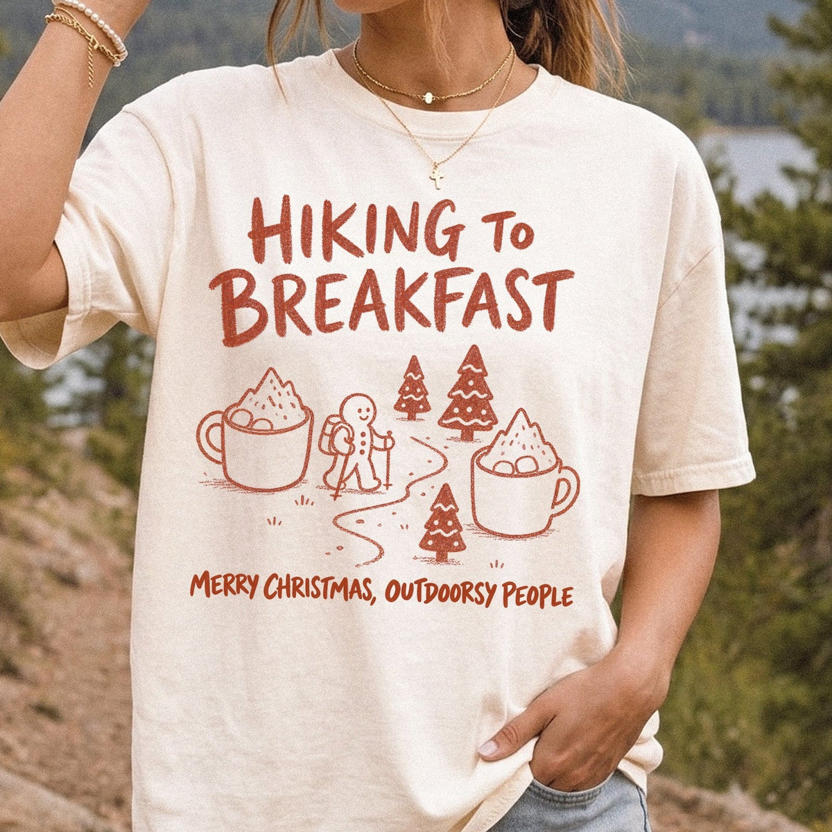 Hiking to Breakfast Comfort Colors Shirt – Gingerbread Christmas Hiker Tee