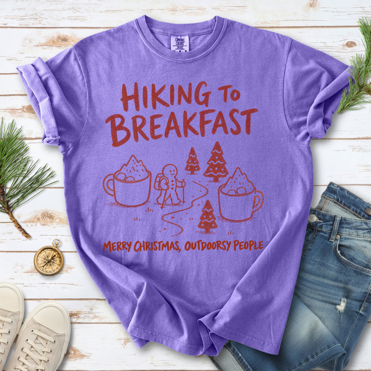 Hiking to Breakfast Comfort Colors Shirt – Gingerbread Christmas Hiker Tee