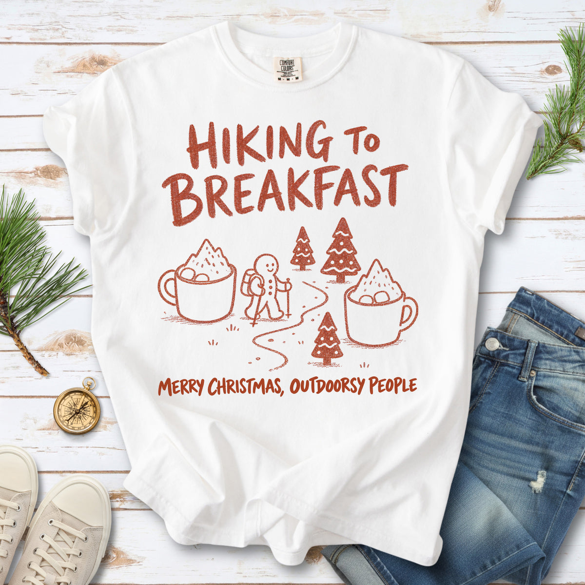 Hiking to Breakfast Comfort Colors Shirt – Gingerbread Christmas Hiker Tee