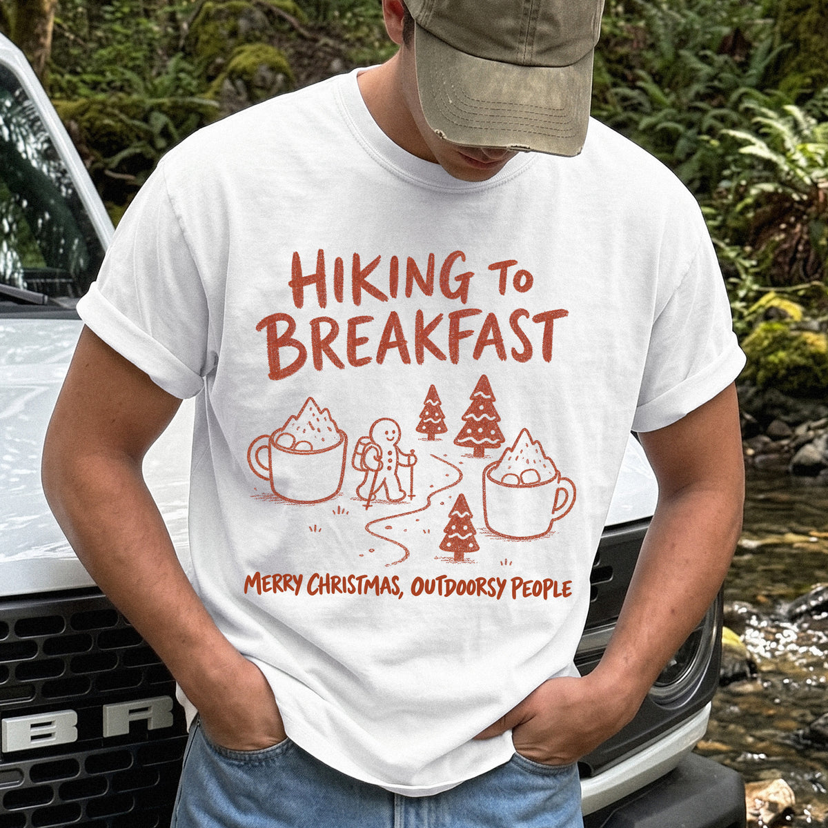 Hiking to Breakfast Comfort Colors Shirt – Gingerbread Christmas Hiker Tee