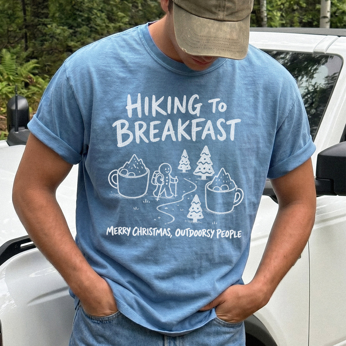 Hiking to Breakfast Comfort Colors Shirt – Gingerbread Christmas Hiker Tee