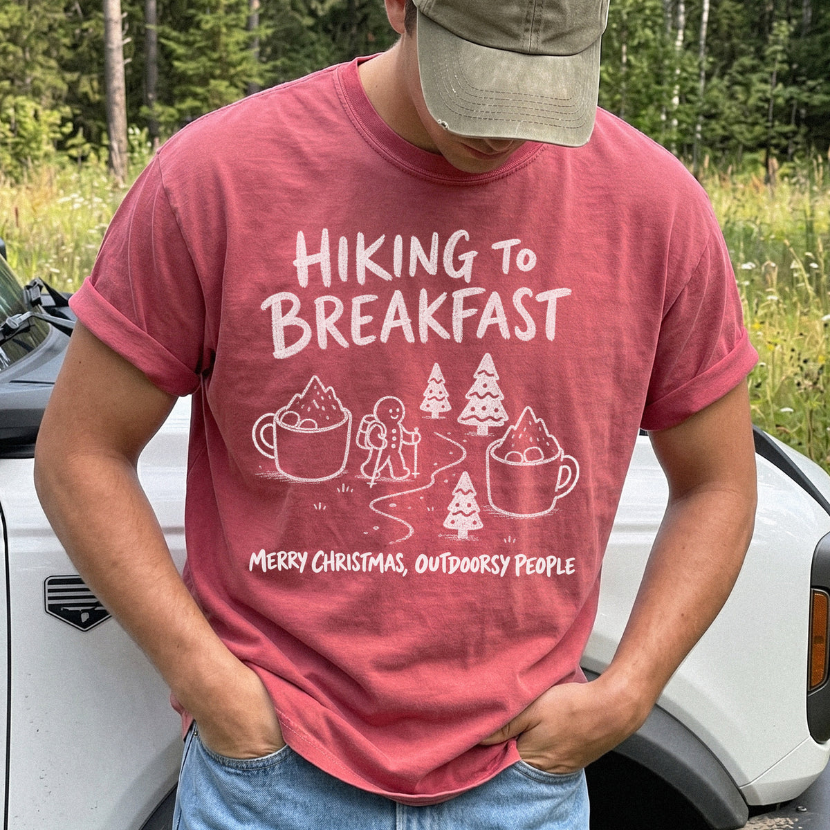 Hiking to Breakfast Comfort Colors Shirt – Gingerbread Christmas Hiker Tee